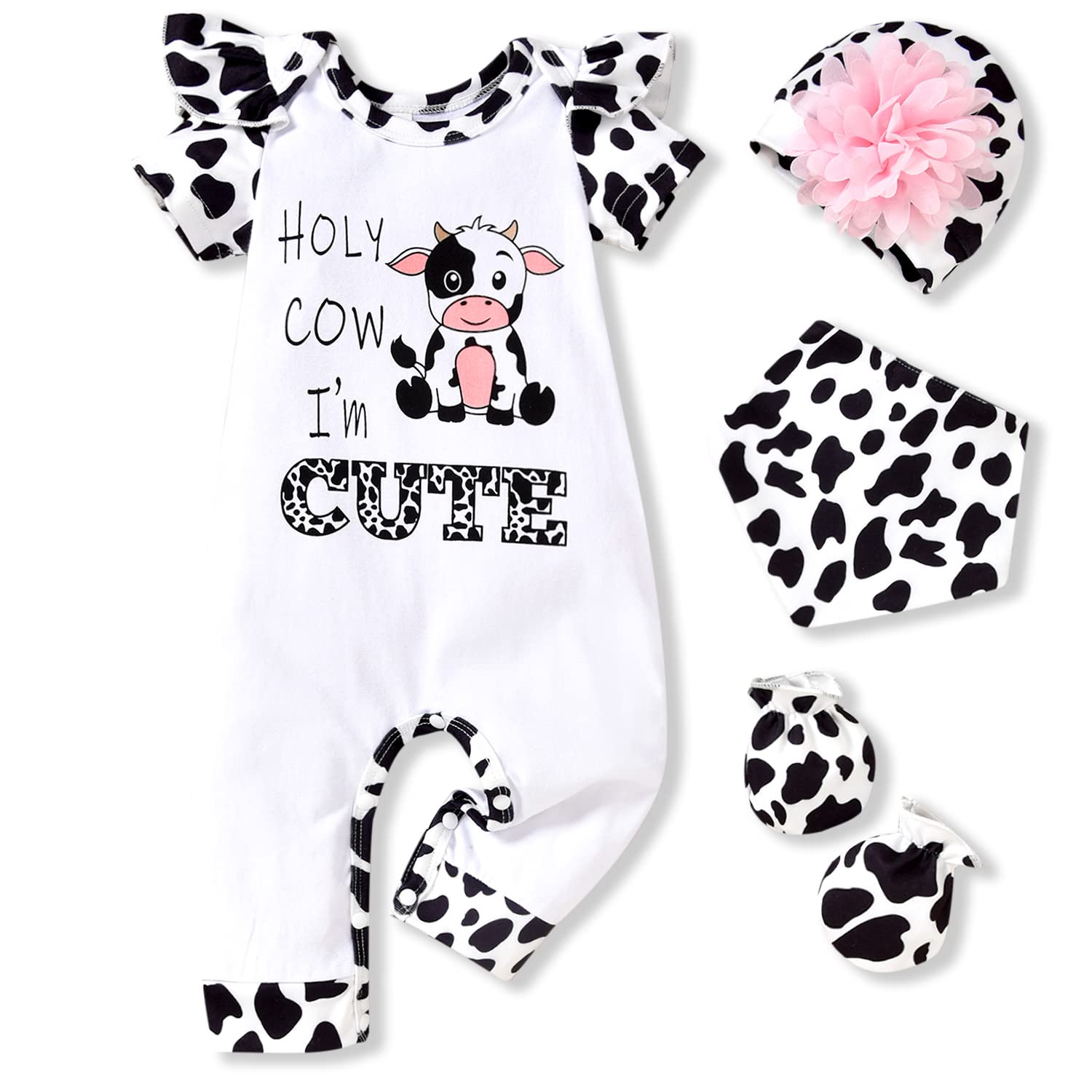HINTINA Newborn Baby Girl Outfit Set - Letter Print Romper Jumpsuit with Gloves & Headband - Soft Cotton Preemie Clothes for 0-3 Months | Perfect for Photoshoots, Baby Showers & Special Occasions