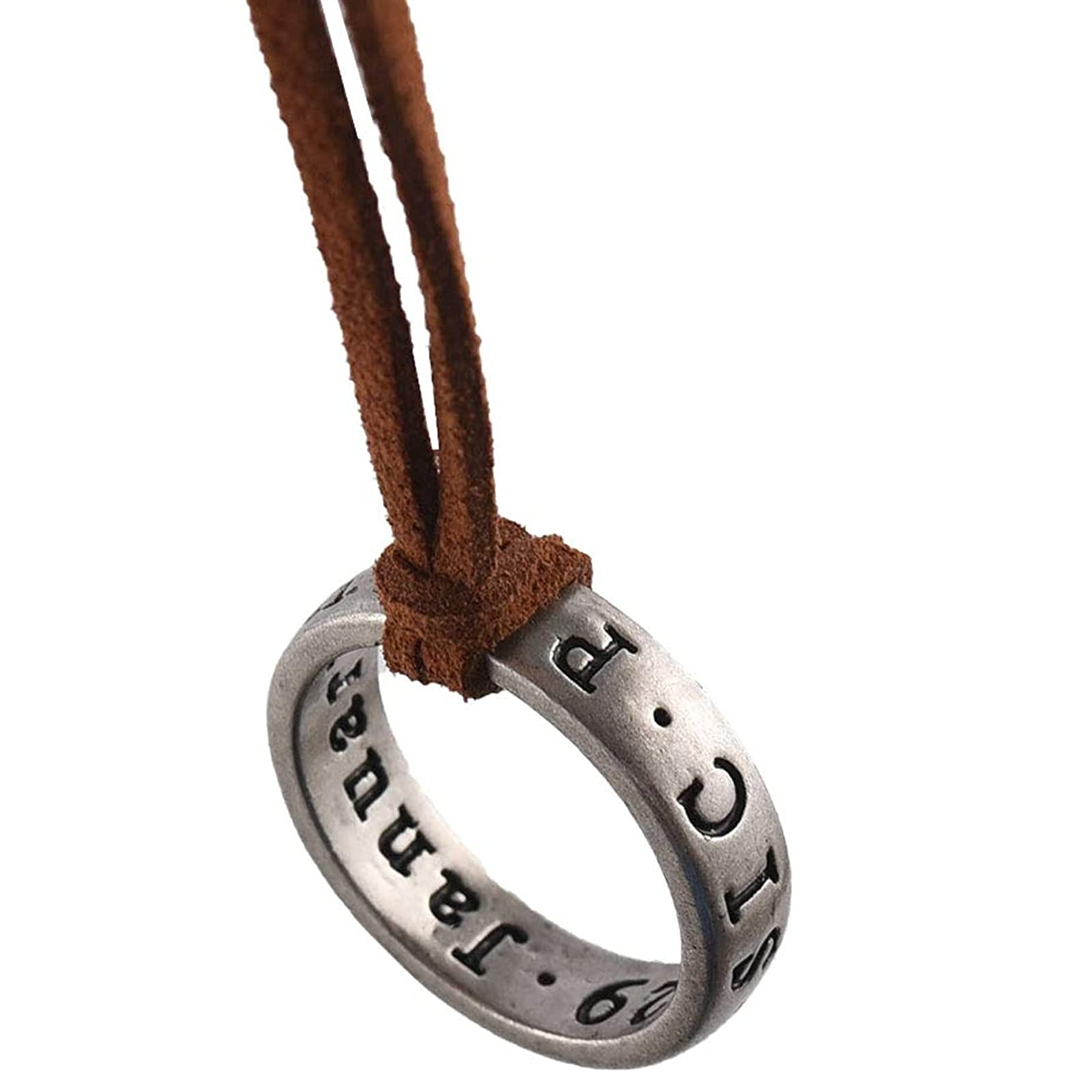 Personalized Engraved Ring Pendant Necklace with Brown Leather Chain & Matching Bracelet Set - Romantic Gift for Couples, Anniversary, Valentine's Day