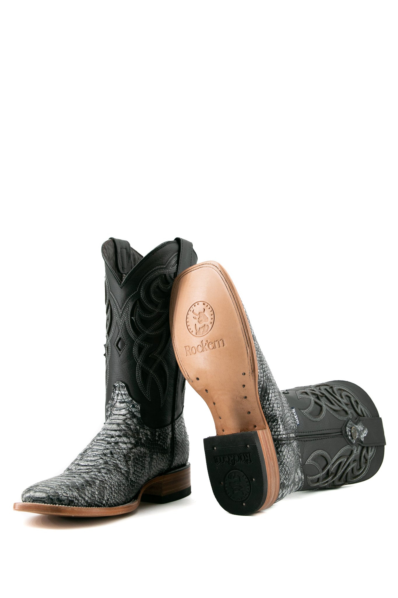 Premium Python Square Toe Cowboy Boots for Men - Western Style Leather Boots with Exotic Snake Skin - Perfect for Rodeo, Country Music Festivals & Western Fashion