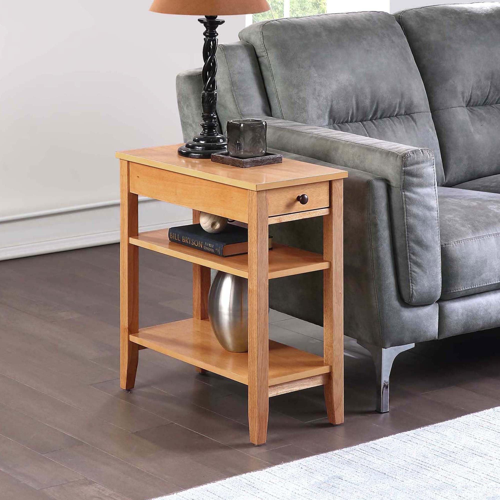 Convenience Concepts American Heritage Chairside End Table with Drawer - 23.5 Inch Classic Living Room Side Table with Storage Shelf | Bedroom Nightstand | Natural Wood Finish | Perfect for Living Room, Bedroom & Home Office