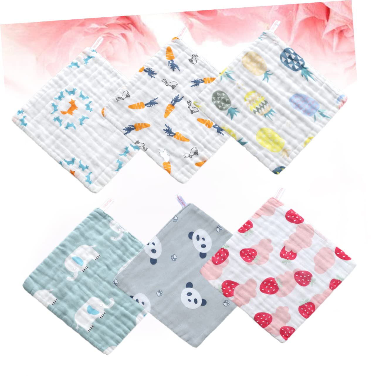 UPKOCH 6-Pack Premium Square Towels - Soft Absorbent Muslin Baby Washcloths & Bibs Set for Newborns, Infants - Perfect for Feeding, Bathing, and Drool Protection