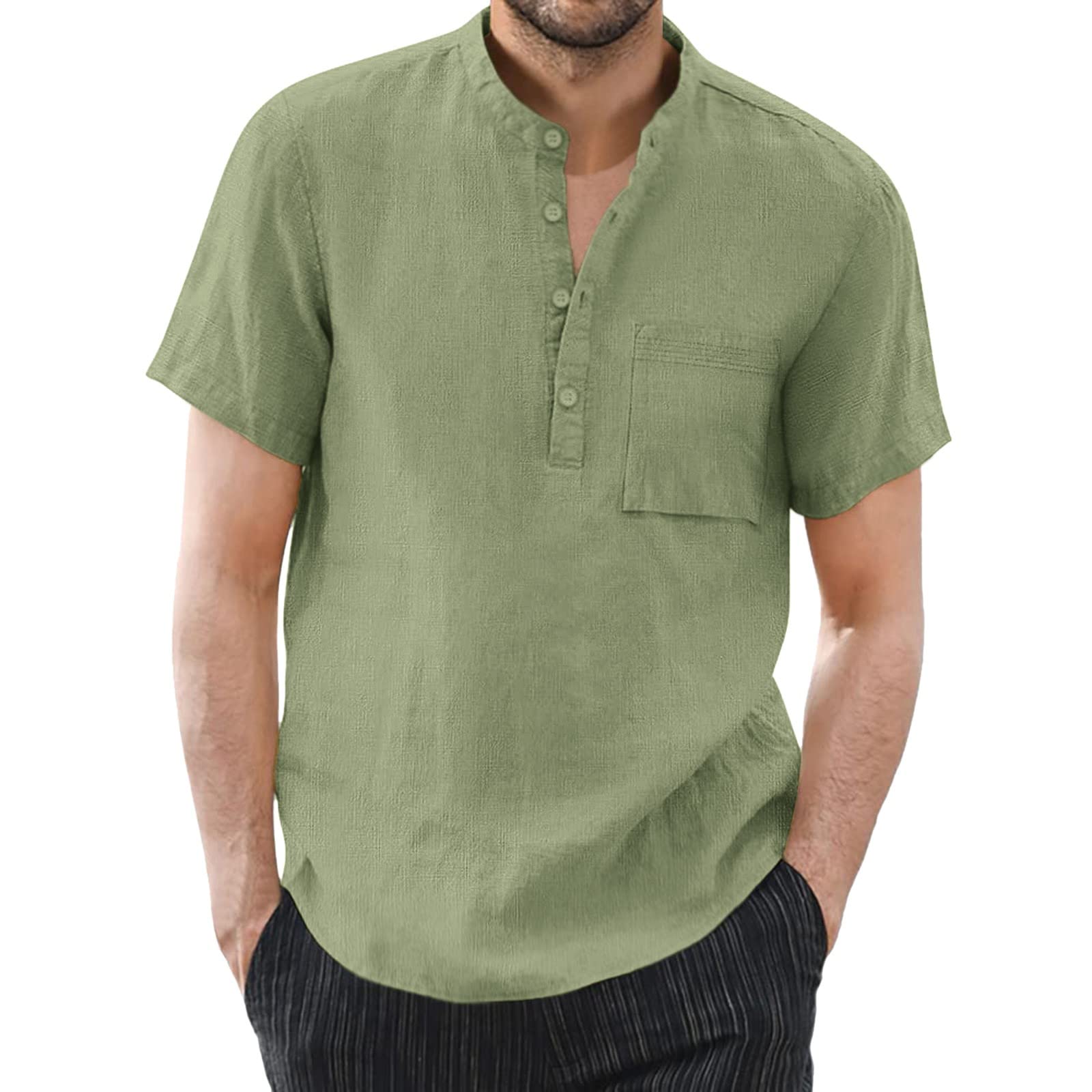 Men's Big & Tall Cotton Linen Button Down Shirts - Casual Beach Holiday Tee Tops for Summer Vacation & Outdoor Activities