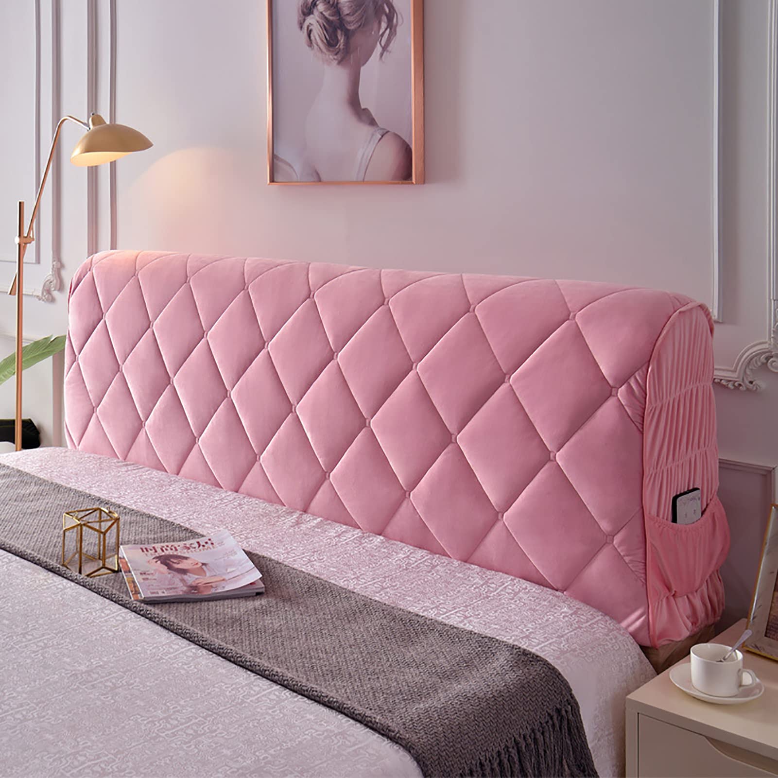 Quilted Headboard Slipcover - Thickened Elastic Protective Bed Headboard Cover for Twin, Queen, Full & California King Size Beds - Pink 150cm (59 inch) - Perfect for Bedroom Decor, Hotel Style Upgrade & Mattress Protection - APYST-030