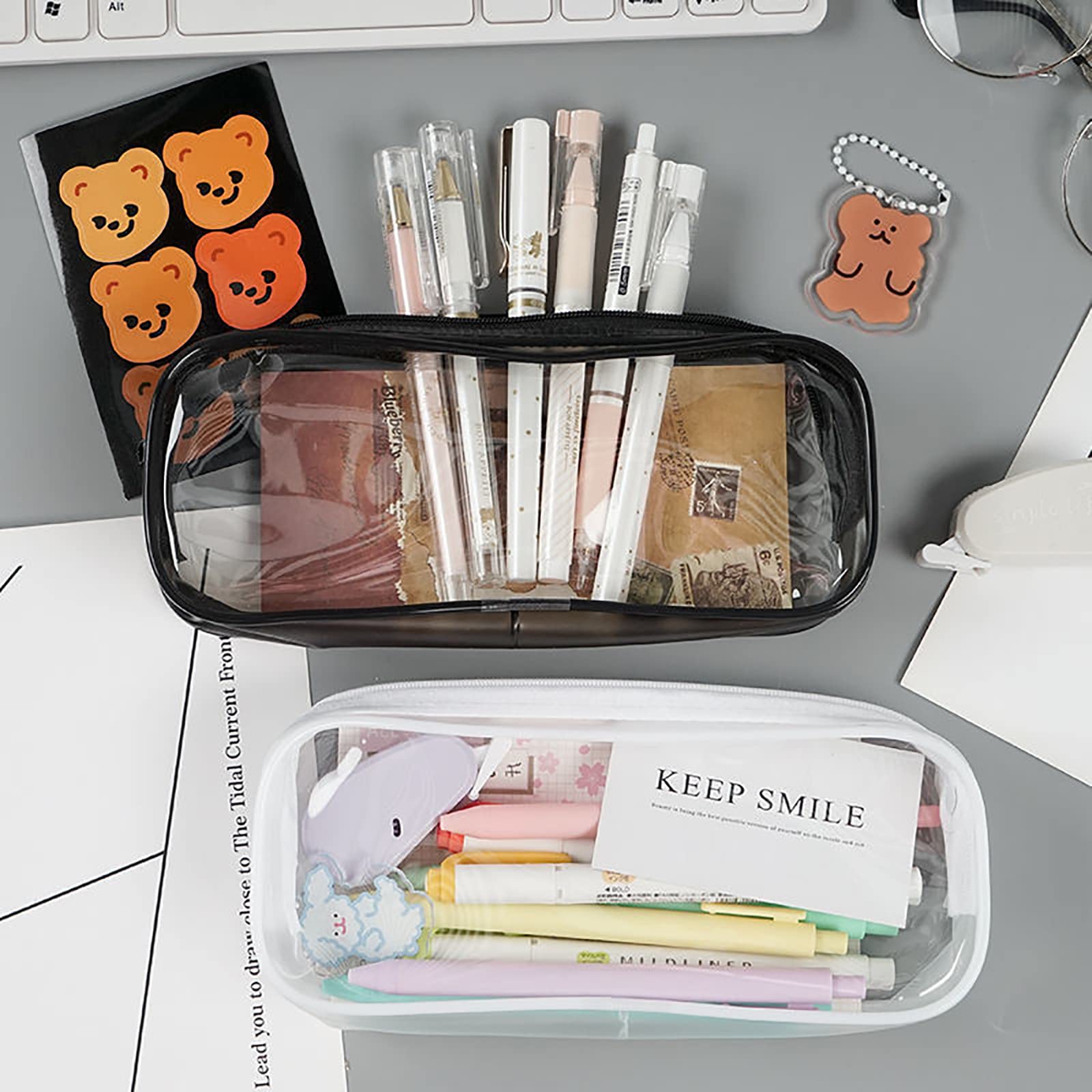 WUWEOT 10 Pack Clear PVC Pencil Cases & Makeup Pouches - Large Capacity Zippered Storage for School, Office & Travel - Perfect for Organizing Stationery, Toiletries & Cosmetics (Black+White)