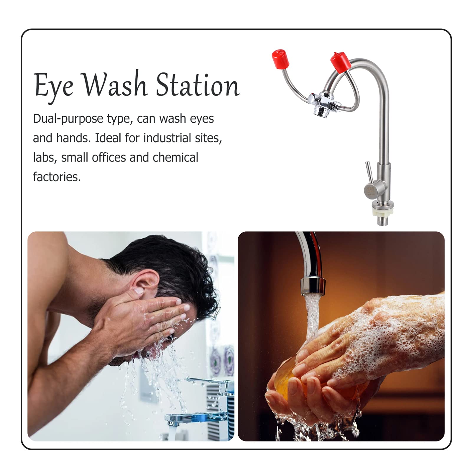 Emergency Eye Wash Station - Sink Mounted Eye Flush Faucet for Workplace Safety