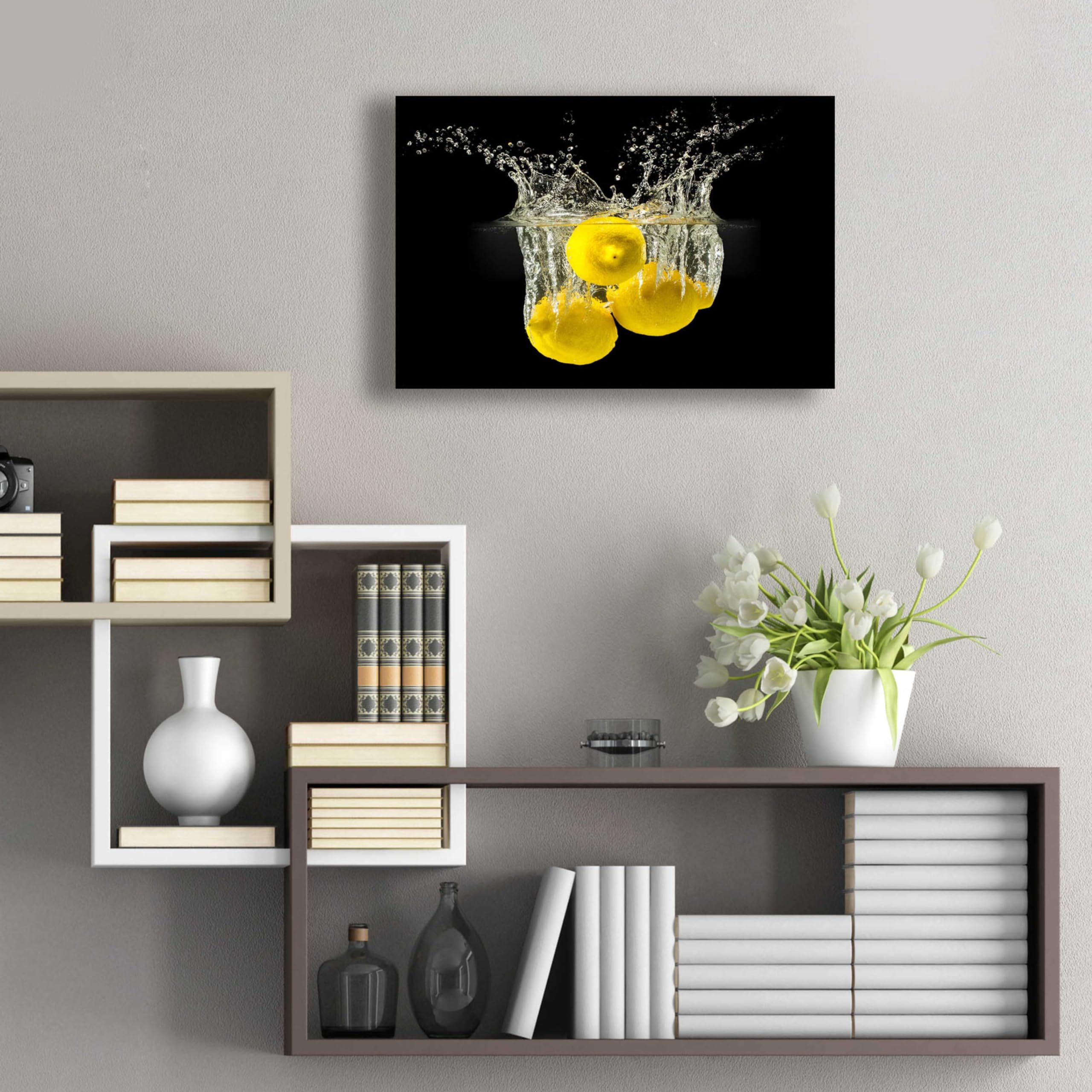 Epic Art 'Lemon Splash' Abstract Painting - 24x16 Inch Acrylic Glass Wall Decor - Modern Home & Office Artwork for Living Room, Bedroom, Kitchen Decor