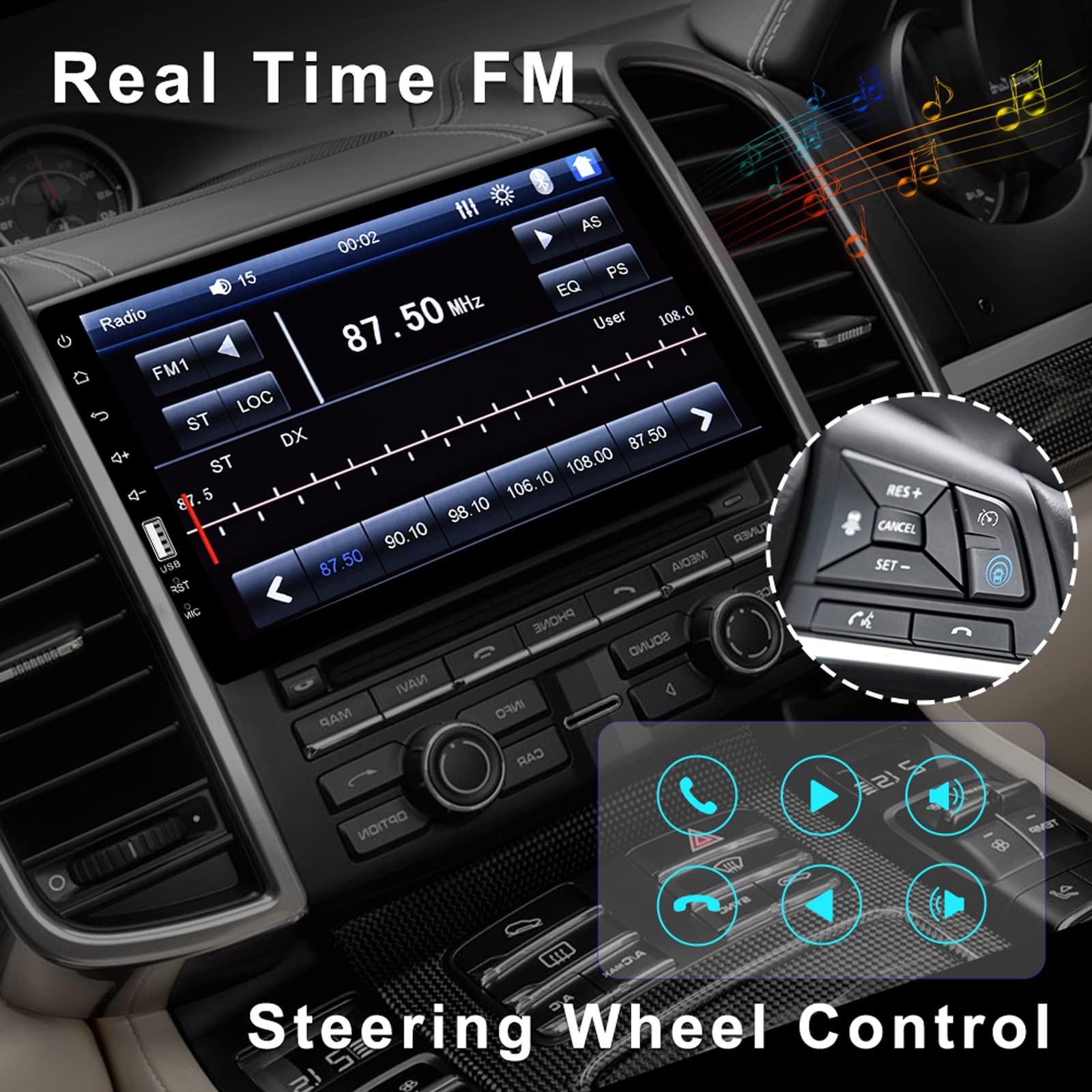 9 Inch HD Touch Screen Single Din Car Stereo with Bluetooth, Backup Camera & External Mic - MP5 Player, Mirror Link, SWC, USB, EQ - Perfect for Hands-Free Calling & Safe Reversing