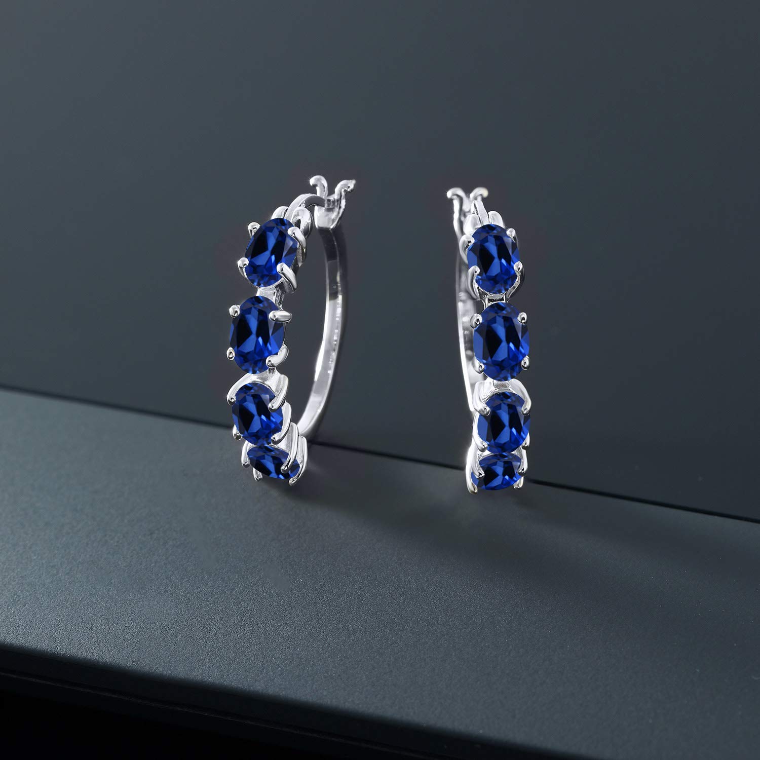 Gem Stone King 925 Sterling Silver 6X4MM Oval Gemstone Birthstone Hoop Earrings for Women - 22MM (0.85 Inch) Fine Jewelry Gifts for Her, Mom, Wife | Perfect for Birthdays, Anniversaries & Everyday Wear