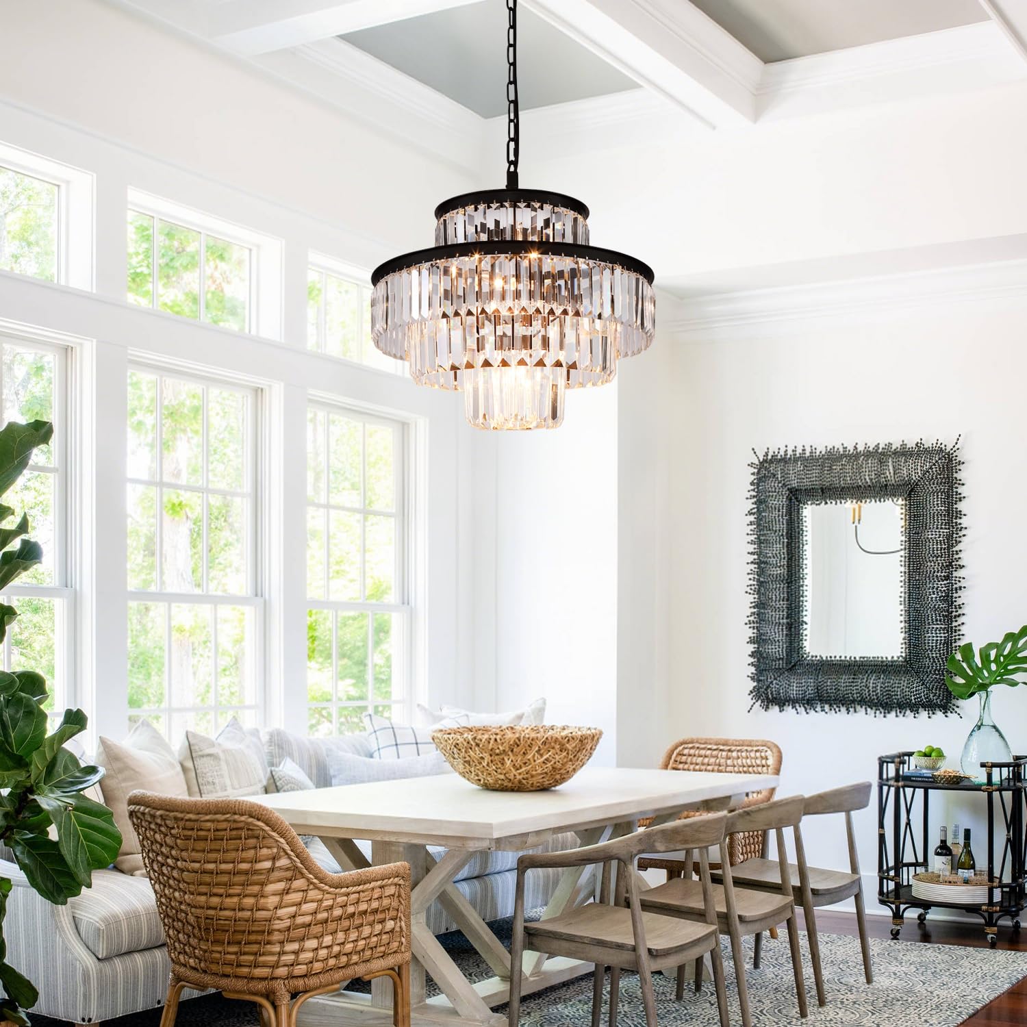 20 Inch Black Luxury Crystal Chandelier - Modern Hanging Pendant Light Fixture for Dining Room, Bedroom & Living Room | Elegant Lighting for Weddings, Restaurants and Home Decor