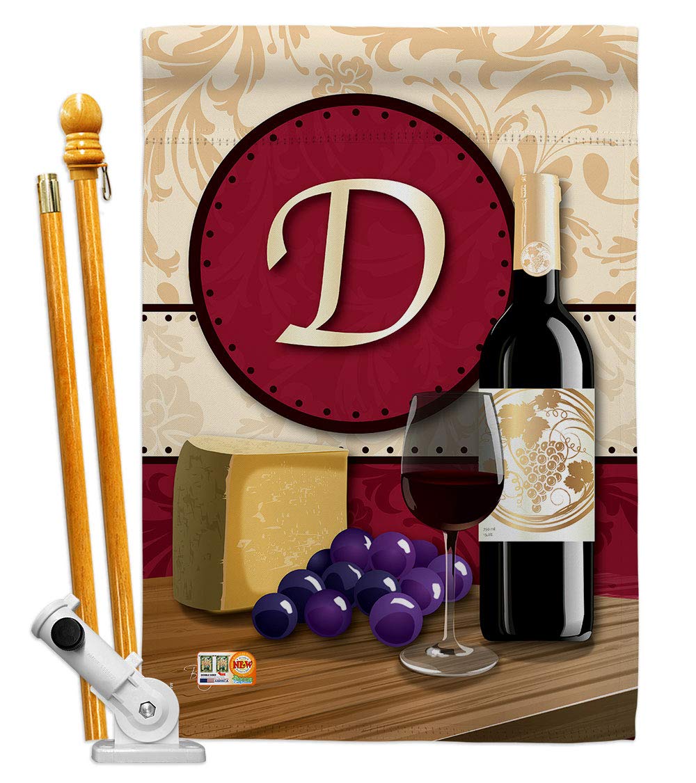 D Initial Happy Hour Wine Flag Set 28x40 Inch w/Flagpole for Outdoor Decor
