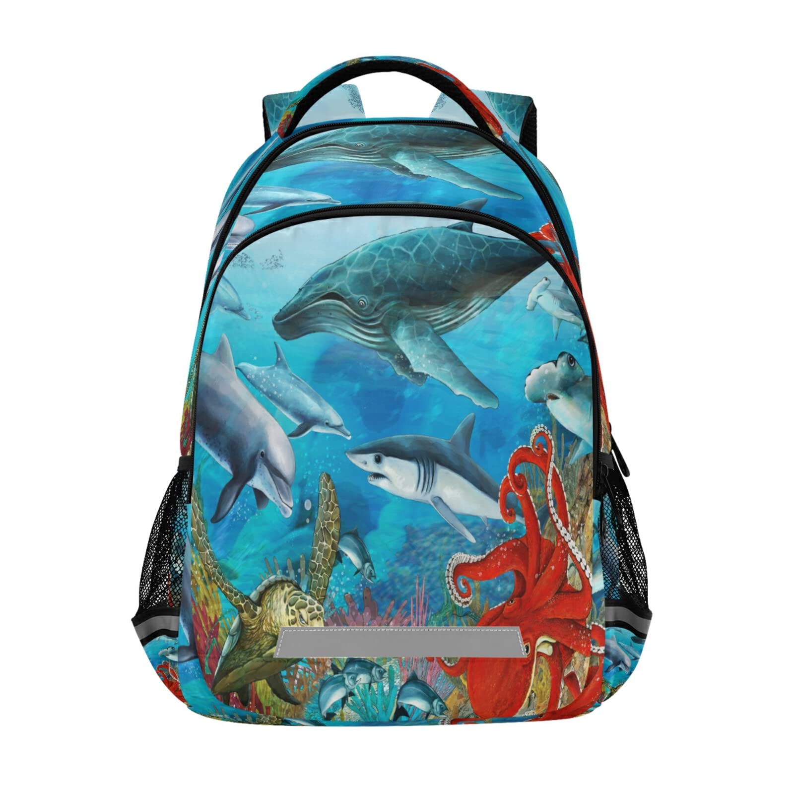 Stylish Coral Reef Laptop Backpack with Tortoise Octopus Dolphin Print - Adjustable Chest Strap & Double Zipper for Travel, Hiking, Camping - Perfect for School, Work, Outdoor Adventures & Daily Commute