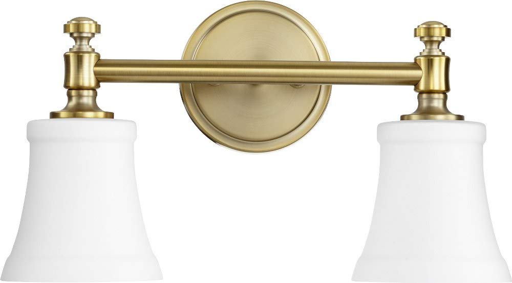 Quorum 5122-2-80 Transitional Two Light Vanity Light Fixture - Rossington Collection Brass with Antique Finish - Perfect for Bathroom, Bedroom or Dressing Room Lighting