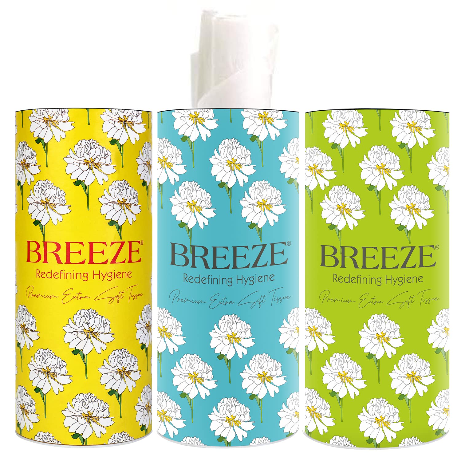 BREEZE Round Box Facial Tissues - 2-Ply, 120 Sheets per Box, 60 Pulls, 3-Pack Multicolor - Soft & Strong for Home, Office, and Car Use