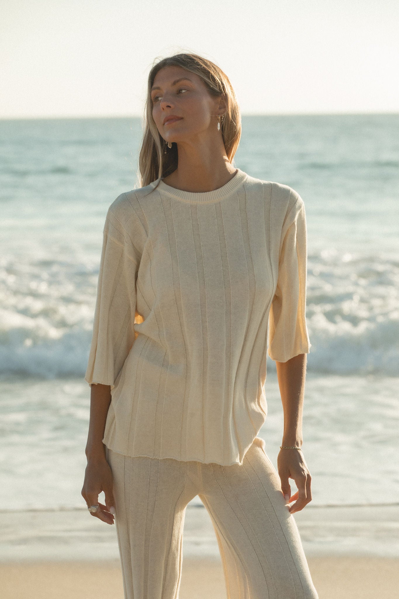 Stylish Seashell Ribbed Cotton Blend Sweater Top for Women | Soft Comfortable Knit Pullover | Perfect for Fall Layering & Casual Outfits