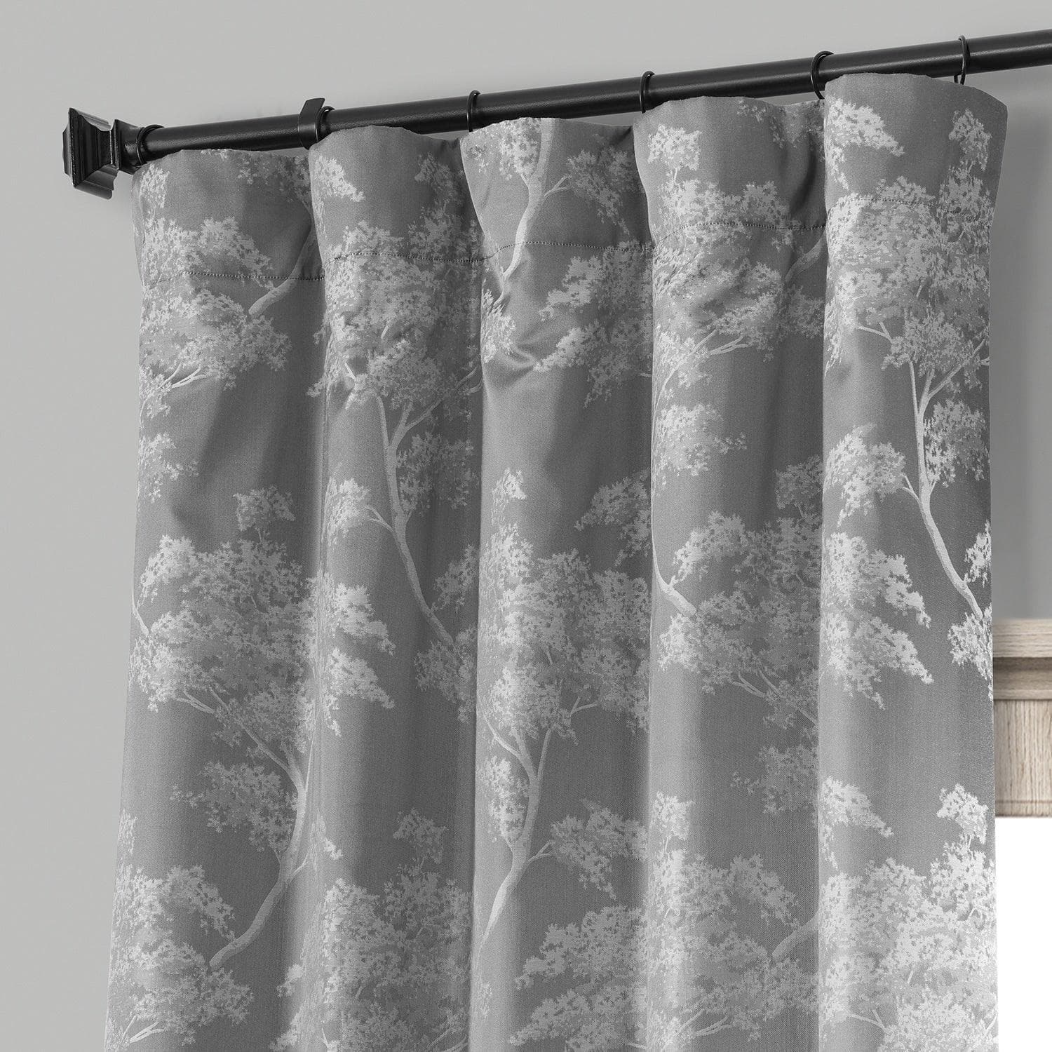 Sequoia Silver Grey Floral Faux Silk Jacquard Blackout Curtains for Living Room & Bedroom - Elegant Window Treatment for Light Control & Privacy