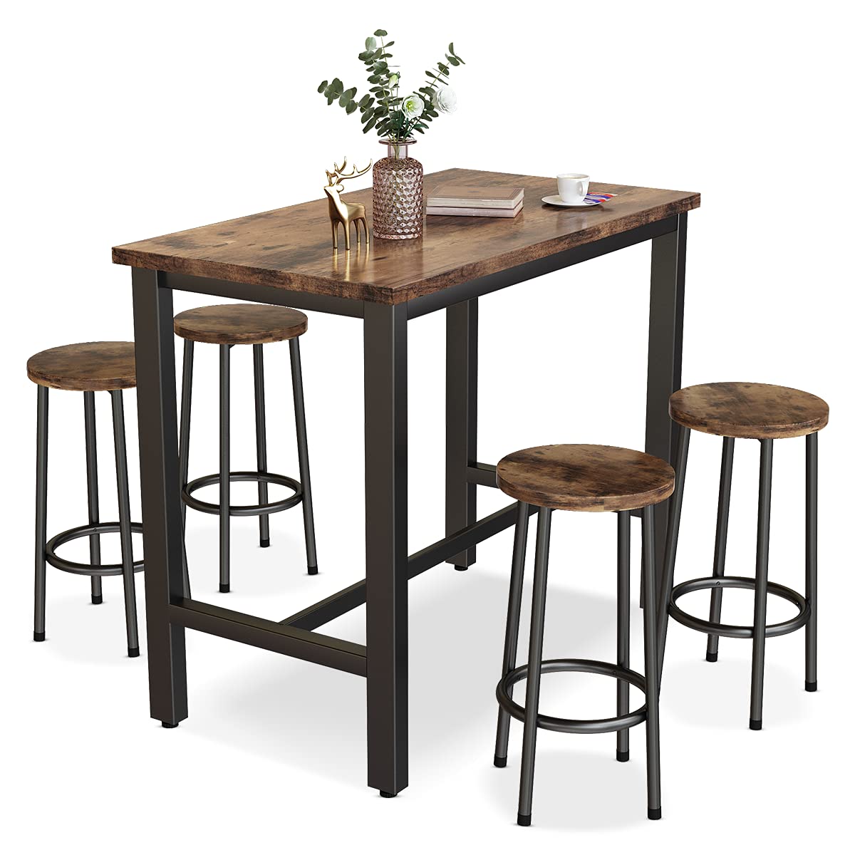 Recaceik 5-Piece Modern Wood Dining Table Set with 4 Chairs - Kitchen & Pub Bar Height Table for Breakfast Nook, Small Space Living Room - Perfect for Apartments, Condos & Cozy Home Dining