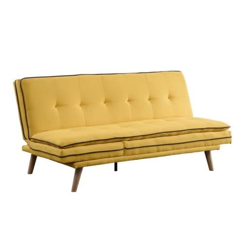 Adjustable Yellow Linen Sofa with Oak Finish - Modern Living Room Furniture for Small Spaces & Cozy Home Decor
