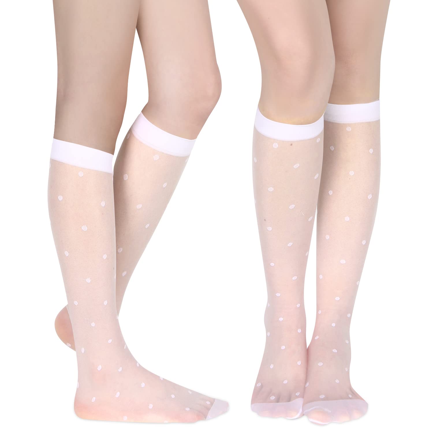 Benefeet Women's Sheer Knee High Socks - Black & White Lace Stockings for Kawaii Lolita Fashion