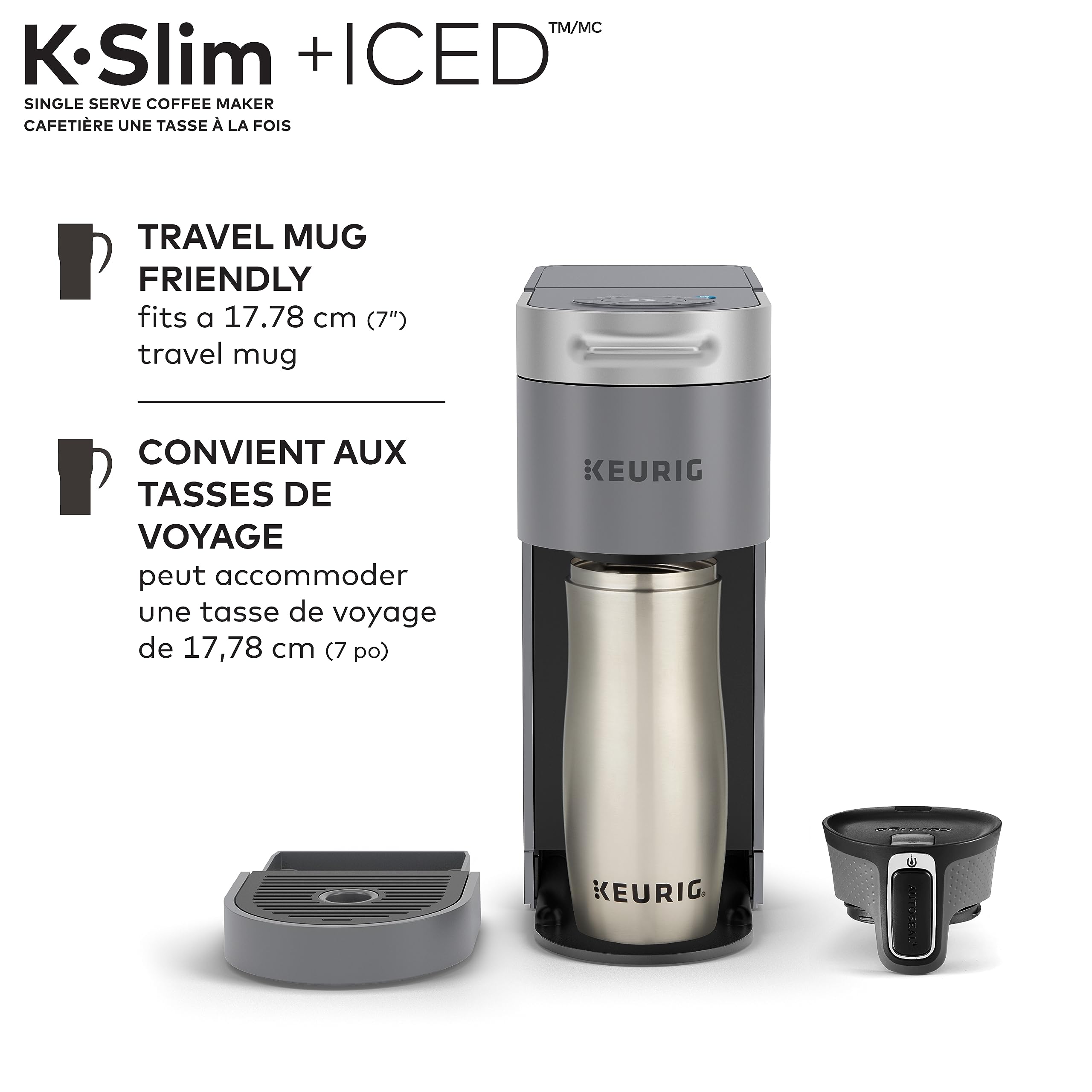 Keurig K-Slim + ICED Single Serve Coffee Maker - Compact & Fast Brewing for 8-12oz Cups (Gray) - Perfect for Home, Office, or Travel Use