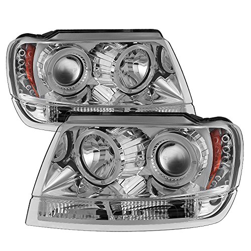 99-04 Jeep Grand Cherokee LED Halo Headlights - Chrome/Clear Lens Replacement - Upgrade for Night Driving & Off-Road Adventures