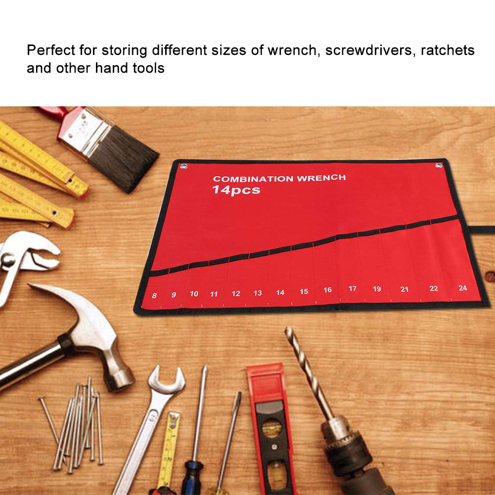 Red Roll Up Tools Bag - Compact Lightweight 25-Pocket Storage Organizer for Spanners, Pliers & Wrenches | Perfect for Electricians, Mechanics & DIY Home Repairs