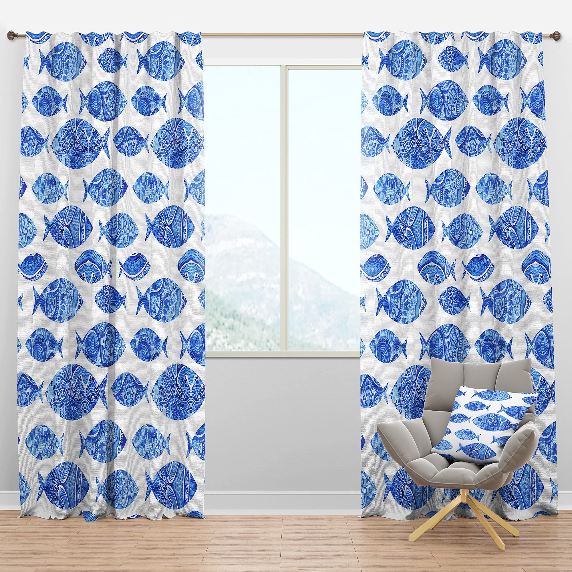 DesignQ Blackout Curtains 'Seamless Fish Pattern' - Thermal Insulated Room Darkening Drapes for Bedroom & Living Room (52x84, Single Panel) - Perfect for Light Sleepers, Home Theater & Energy Efficiency