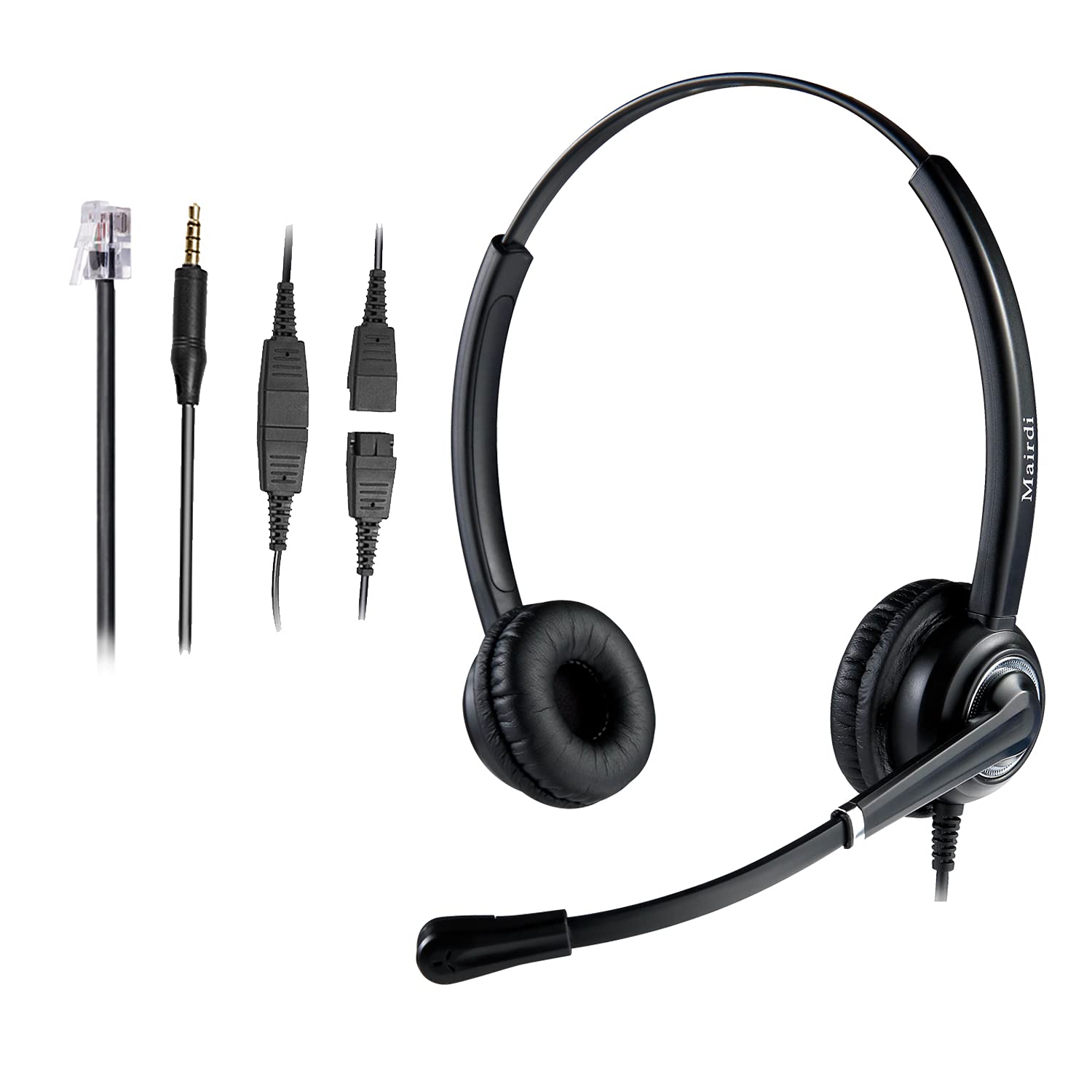 MAIRDI Noise Canceling Telephone Headset with RJ9 Jack & 3.5mm Connector - Compatible with Landline Phones, Cell Phones, PCs & Laptops - Ideal for Call Centers, Office Work & Remote Communication