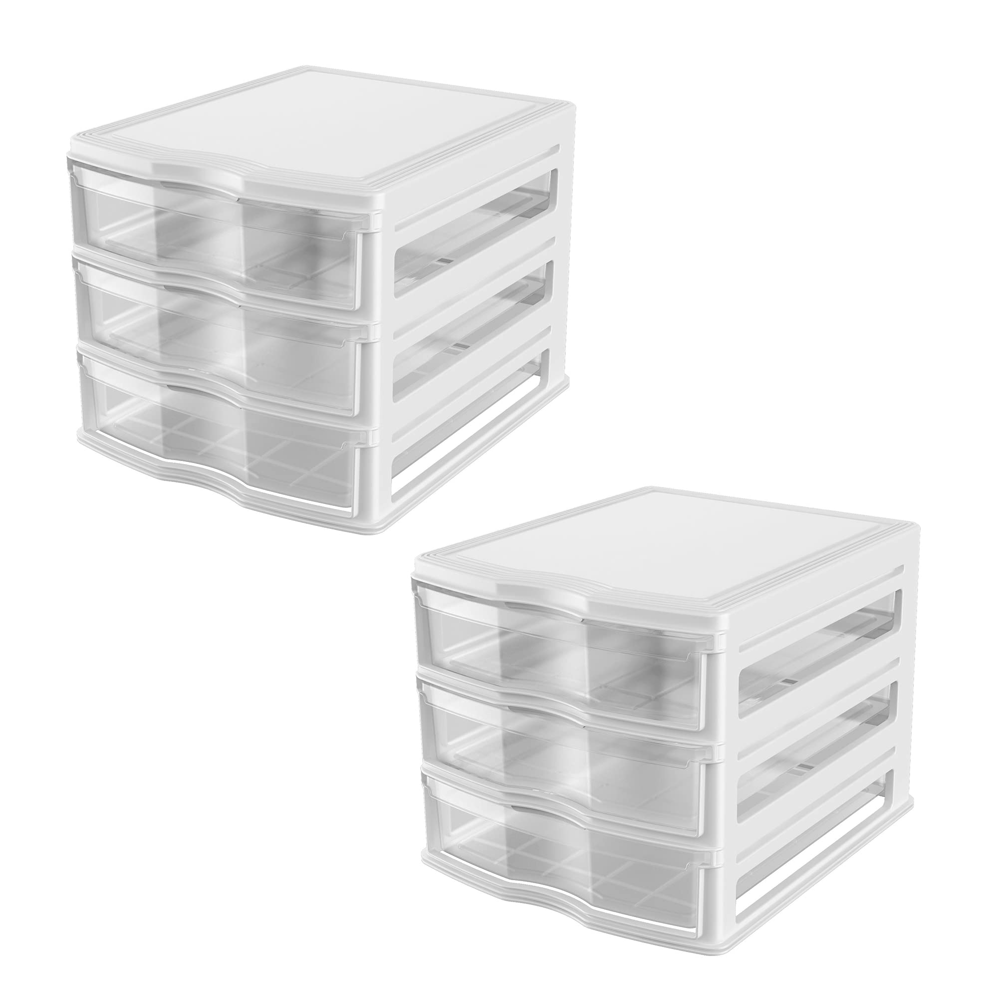 3-Drawer Stackable Shelf Organizer - White (2 Pack) for Bathroom & Pantry Storage