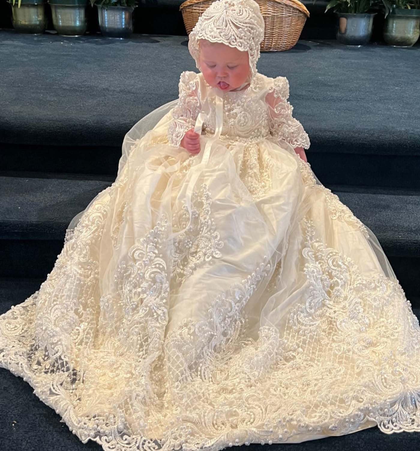Baby Girl Pearl Baptism Dress - Elegant Full Pearl Christening Gown for Newborns & Infants - Perfect for Church Ceremonies, Christenings & Special Occasions