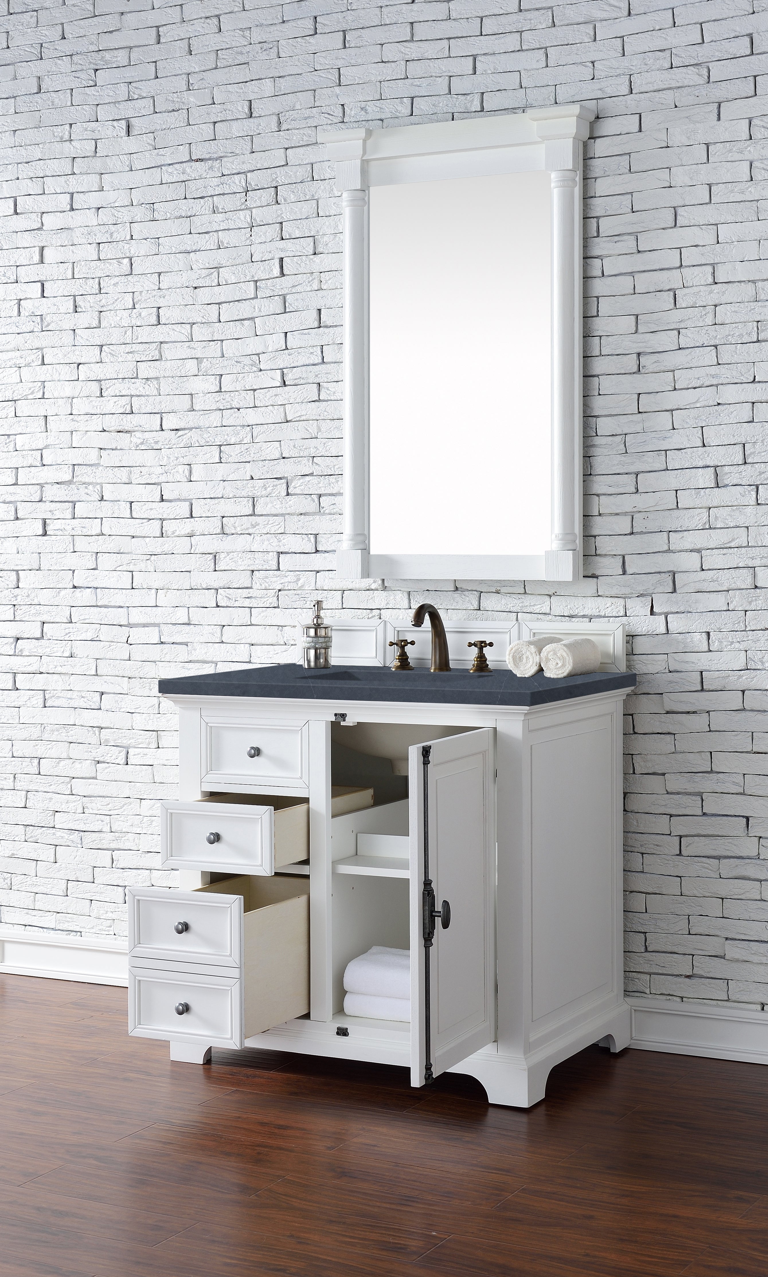 Providence 36 Inch Single Bathroom Vanity Set with Charcoal Soapstone Quartz Top - Bright White Modern Vanity Cabinet for Small Bathroom | Perfect for Master Bath, Guest Bath & Powder Room Makeovers
