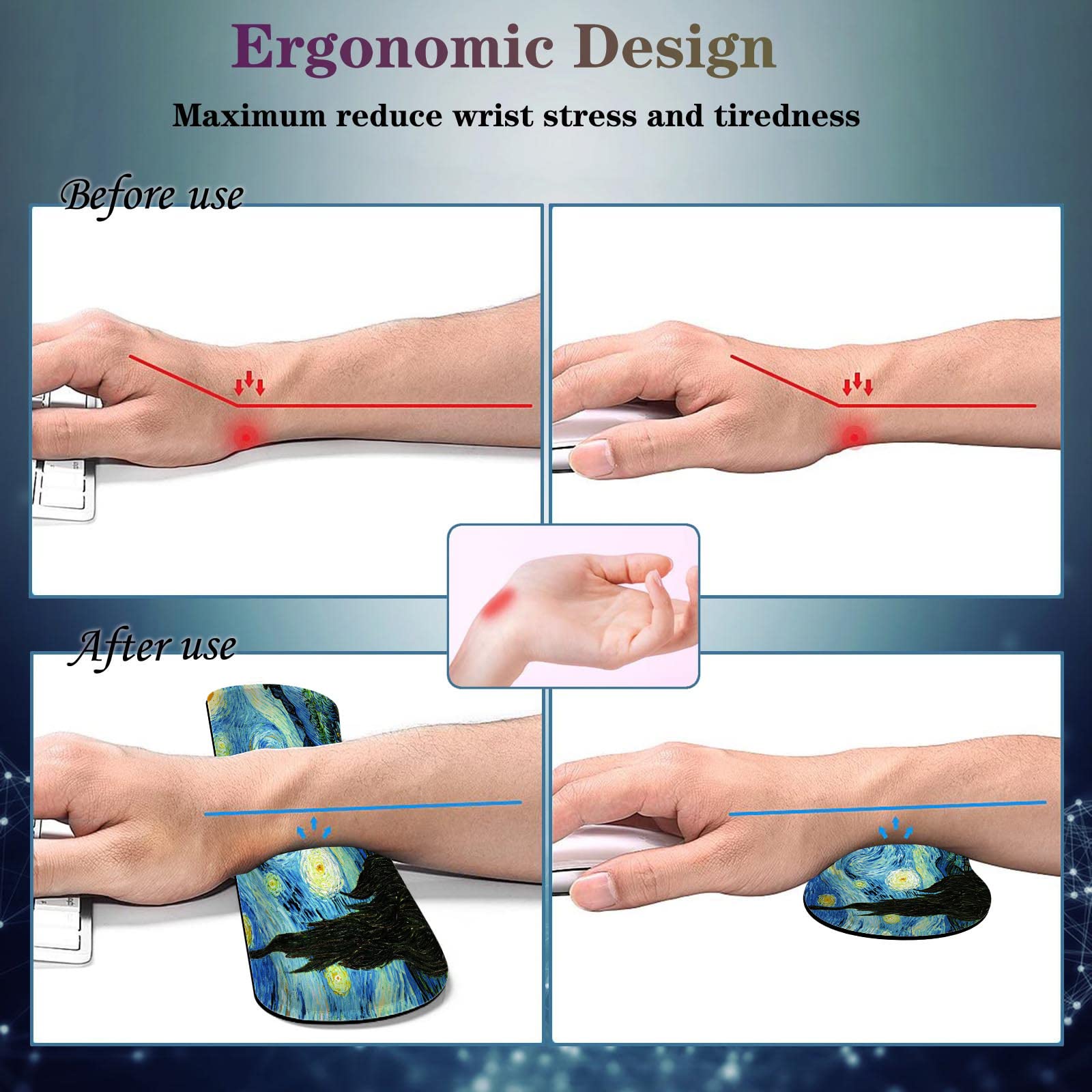 Premium Mouse Pad Set (31.5×11.8 in) - Extra Large Desk Mat with Keyboard Wrist Rest, Mouse Wrist Support & Coaster - Ergonomic Office & Home Computer Accessories for Laptop & PC - Starry Night Design for Comfortable Gaming & Workstation Setup