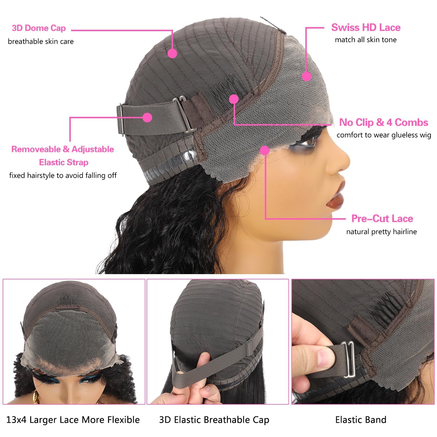 13x4 HD Lace Glueless Human Hair Wigs for Black Women - Pre Plucked Water Wave Lace Front Wigs with 200% Density Deep Curly Frontal | Perfect for Daily Wear, Special Occasions & Protective Styling