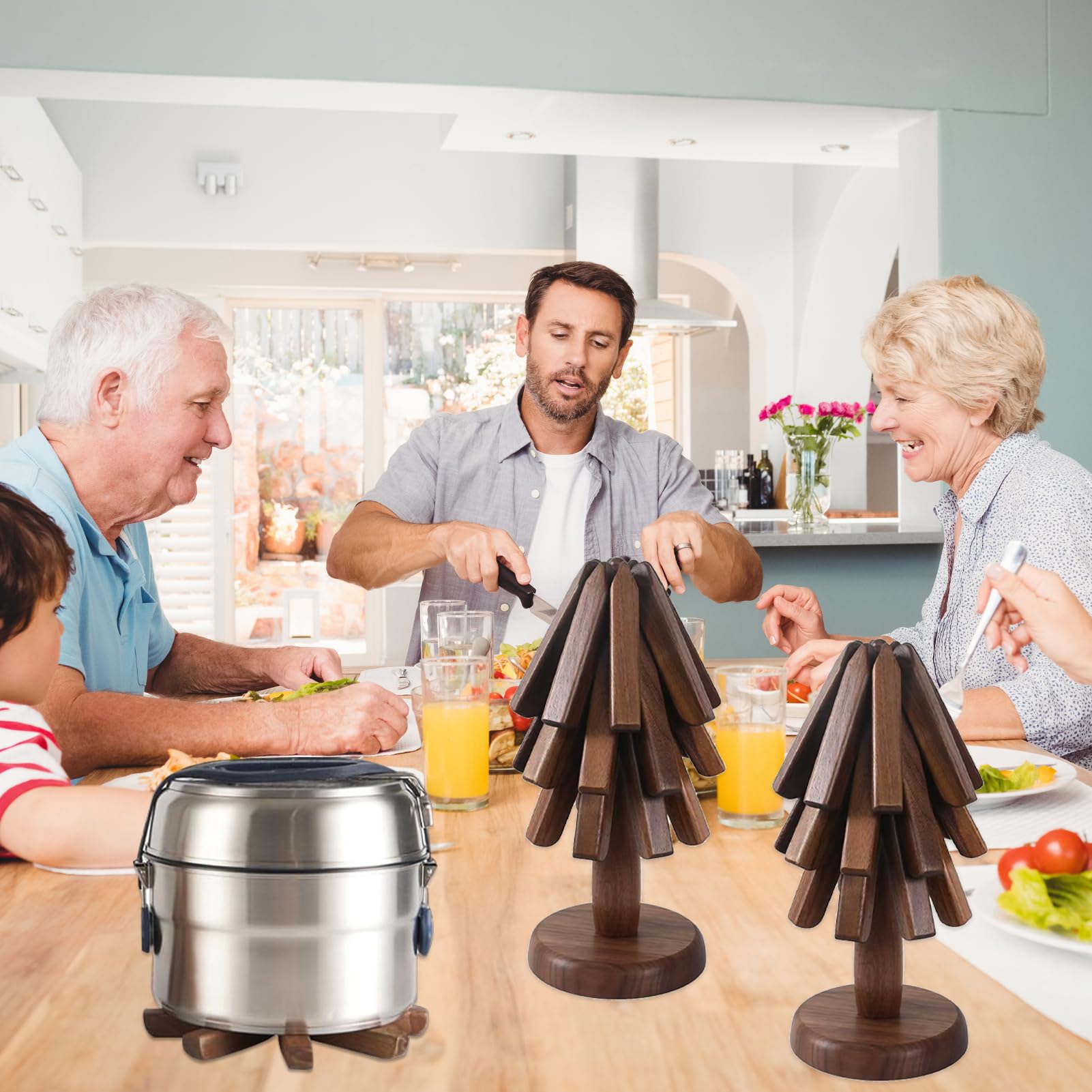 Wooden Tree Coasters & Trivets Set - 4pcs for Hot Pots & Pans (Walnut) - Perfect for Dining & Kitchen Protection