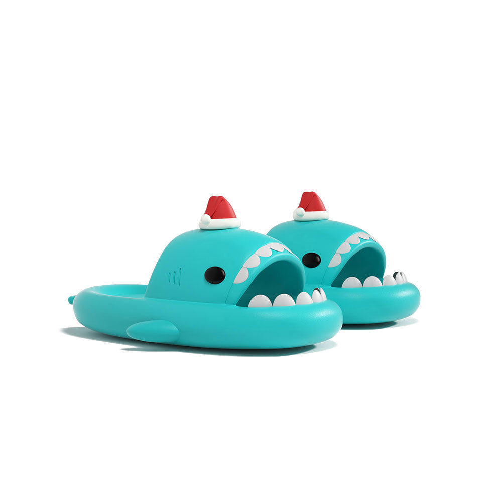 Santa Shark Slides for Men Women - Comfortable Holiday Themed Slippers for Christmas Parties, Beach Wear & Casual Home Use