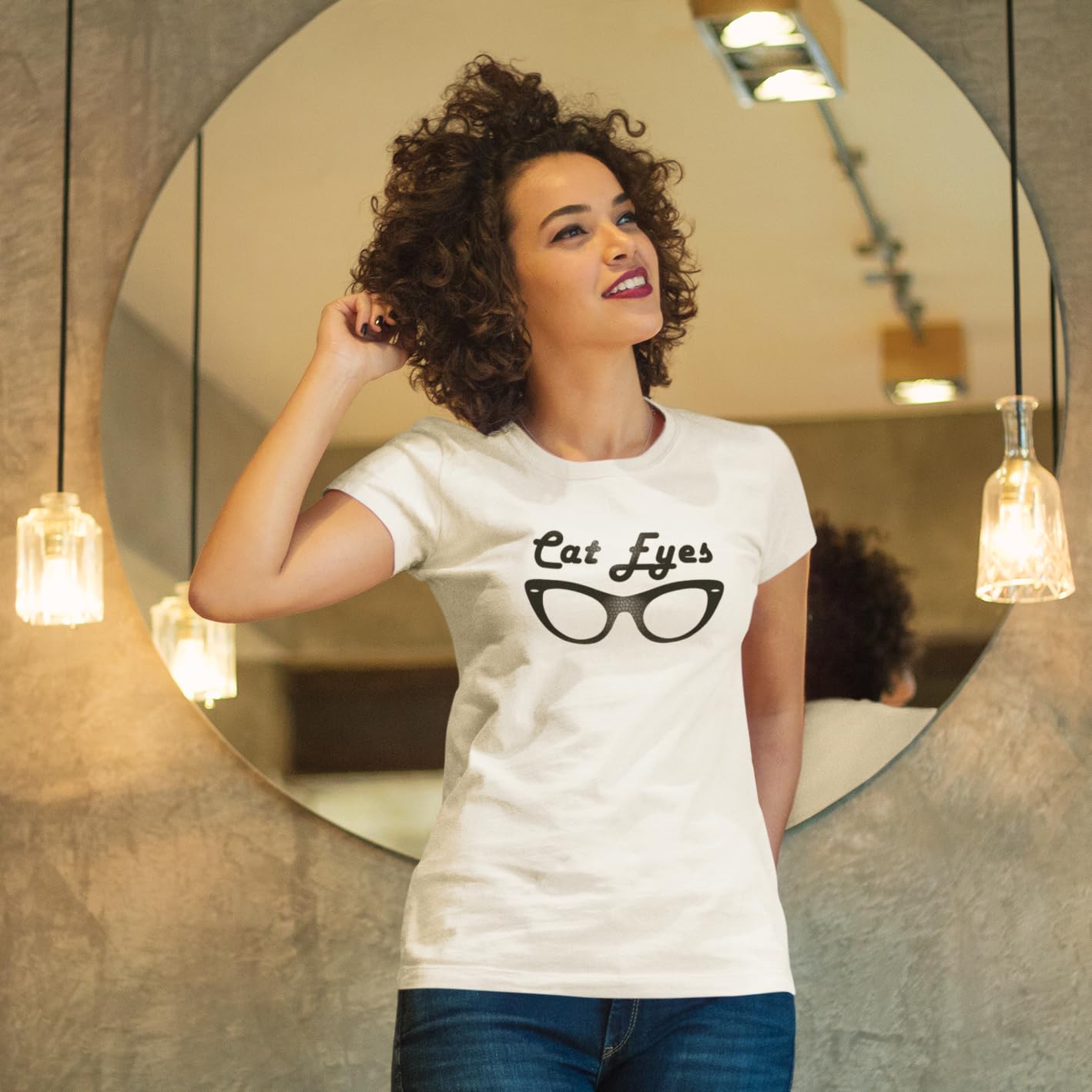 Vintage Cat Eye Sunglasses for Women - Black & White Graphic Tees & Cat Print Shirts | Stylish Retro Outfit for Beach, Party & Casual Wear