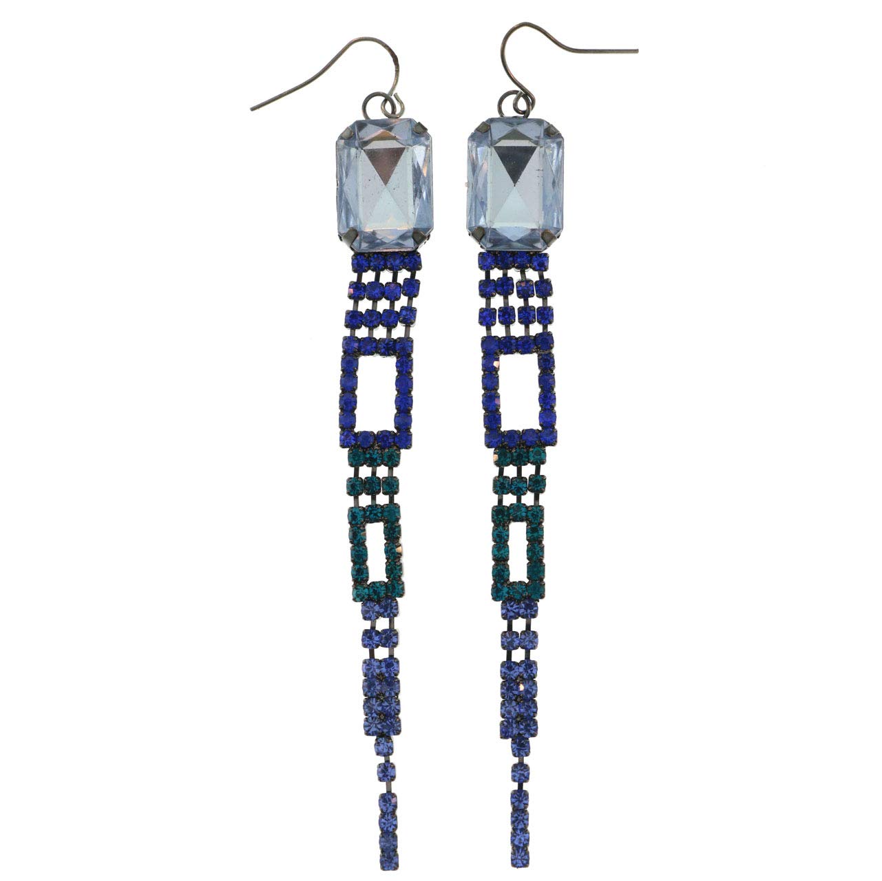 Elegant Blue & Silver-Tone Crystal Drop Dangle Earrings for Women - LQE739 - Perfect for Parties, Weddings & Evening Events