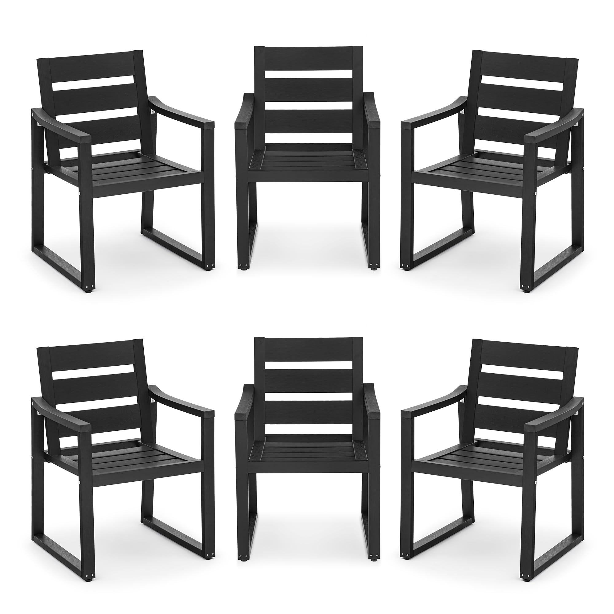 Premium HDPS Outdoor Dining Chairs Set of 6 - 350LBS Weight Capacity - All-Weather Patio Chairs with Armrests & Square Frame Legs - Perfect for Backyard, Garden, Lawn, Indoor & Outdoor Use - Ideal for BBQs, Poolside Dining & Entertaining Guests - Black