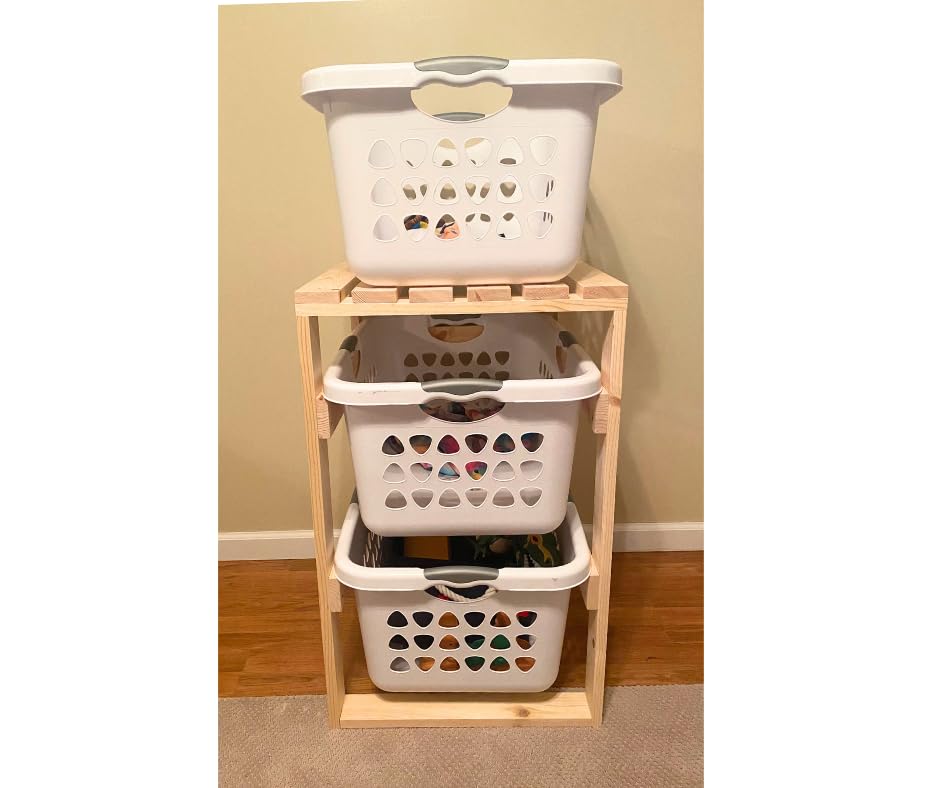 2 Tier Laundry Basket Holder - Narrow Space Saving Design with Original Top for Bedroom, Bathroom & Closet Organization