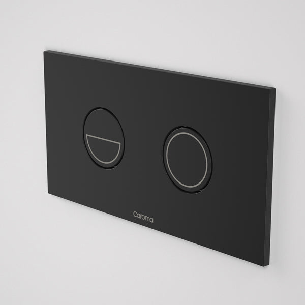 Caroma Invisi Series II Round Dual Flush Toilet Button Plate - Matte Black Metal Finish for Modern Bathrooms | Easy Installation & Water-Saving Design