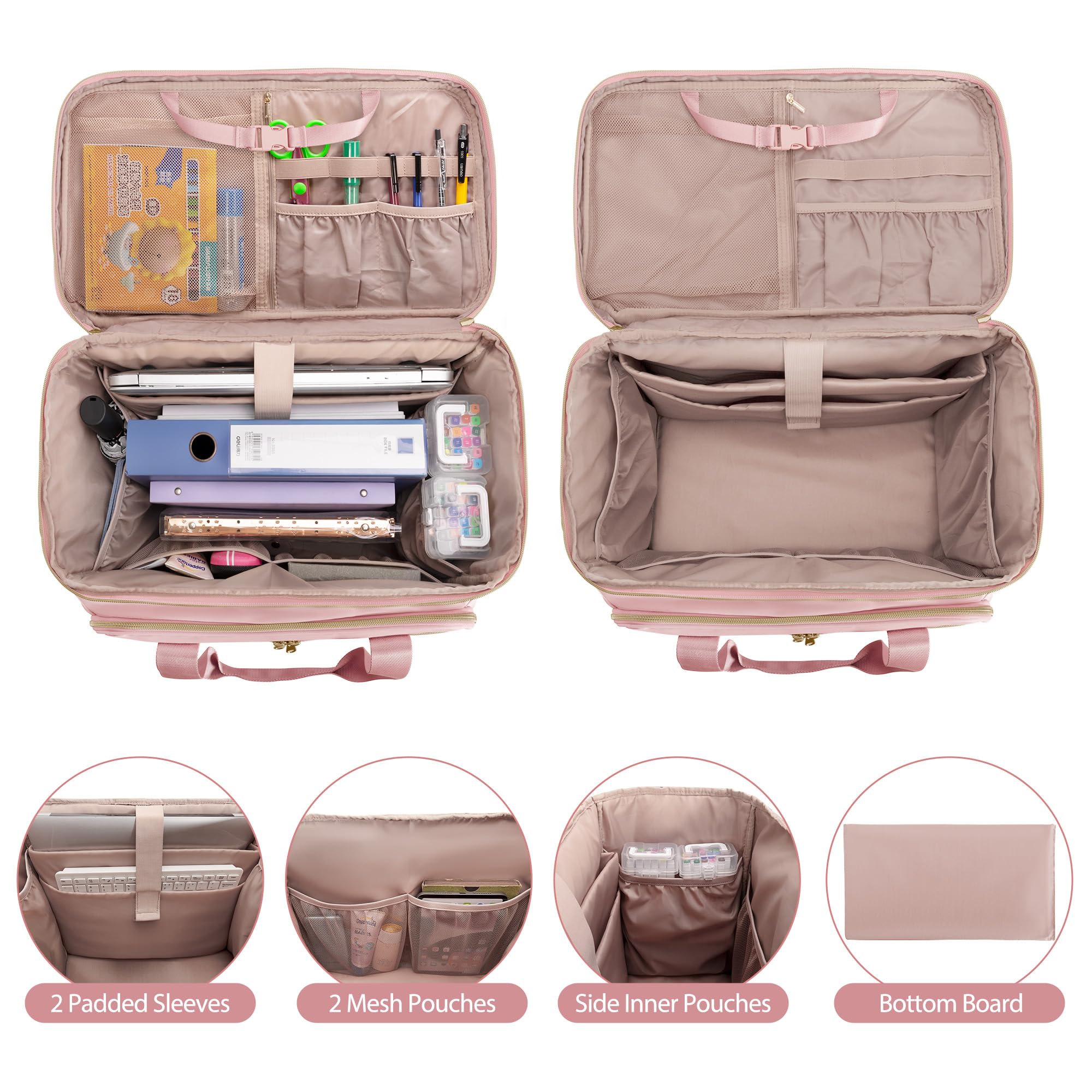Rolling Teacher Bag with Wheels - Detachable Trolley Tote for 15.6