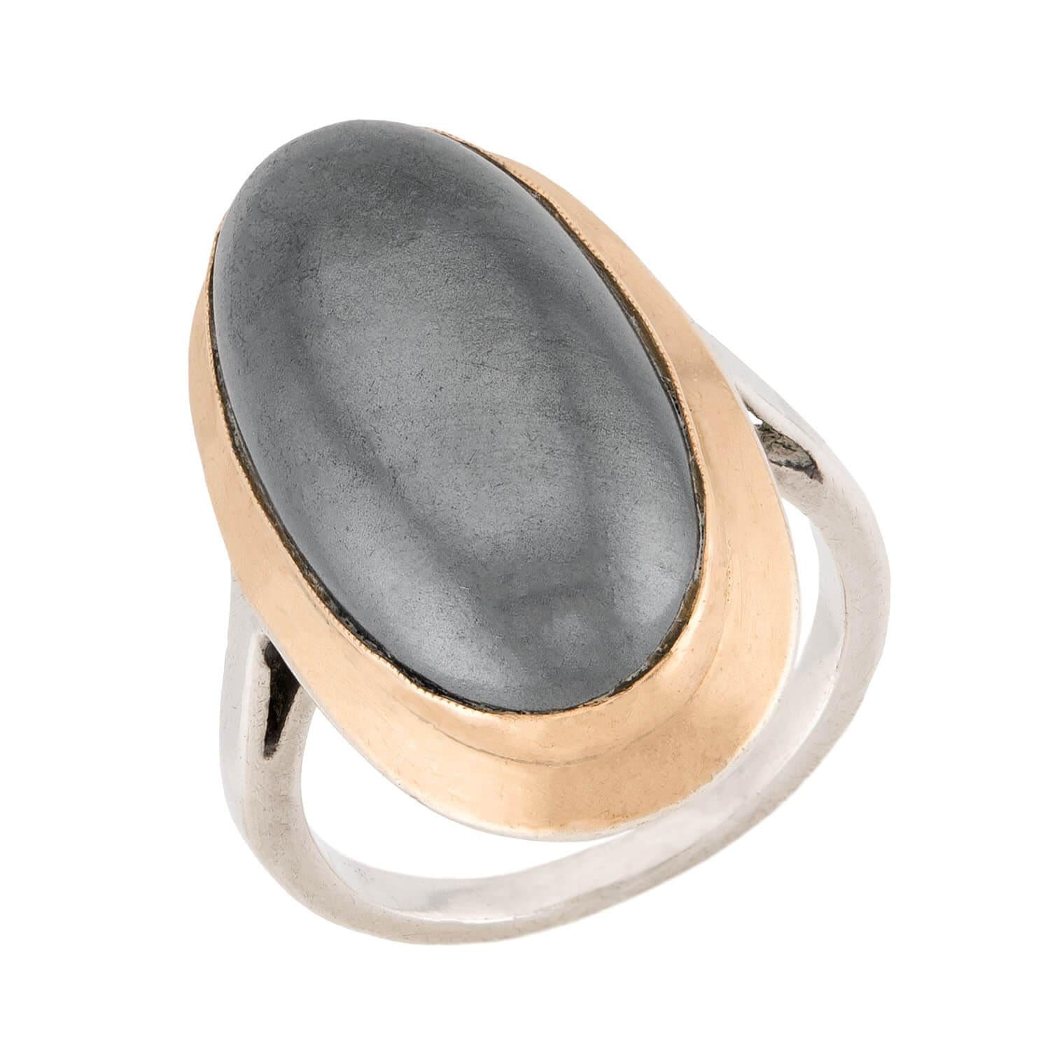 Vintage French Sterling Silver 18k Gold Hematite Ring for Women - Elegant Statement Jewelry for Parties, Weddings & Special Occasions