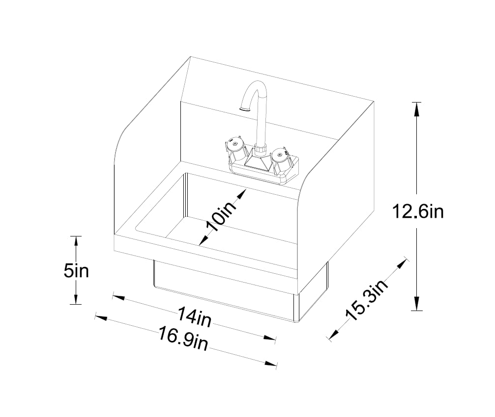 Premium 304 Stainless Steel Wall-Mounted Handmade Sink with Faucet & Side Splash - 17x15 Inch Commercial Restaurant Kitchen Sink for Home & Business Use - Durable Silver Basin for Washing, Food Prep & Hygiene Stations