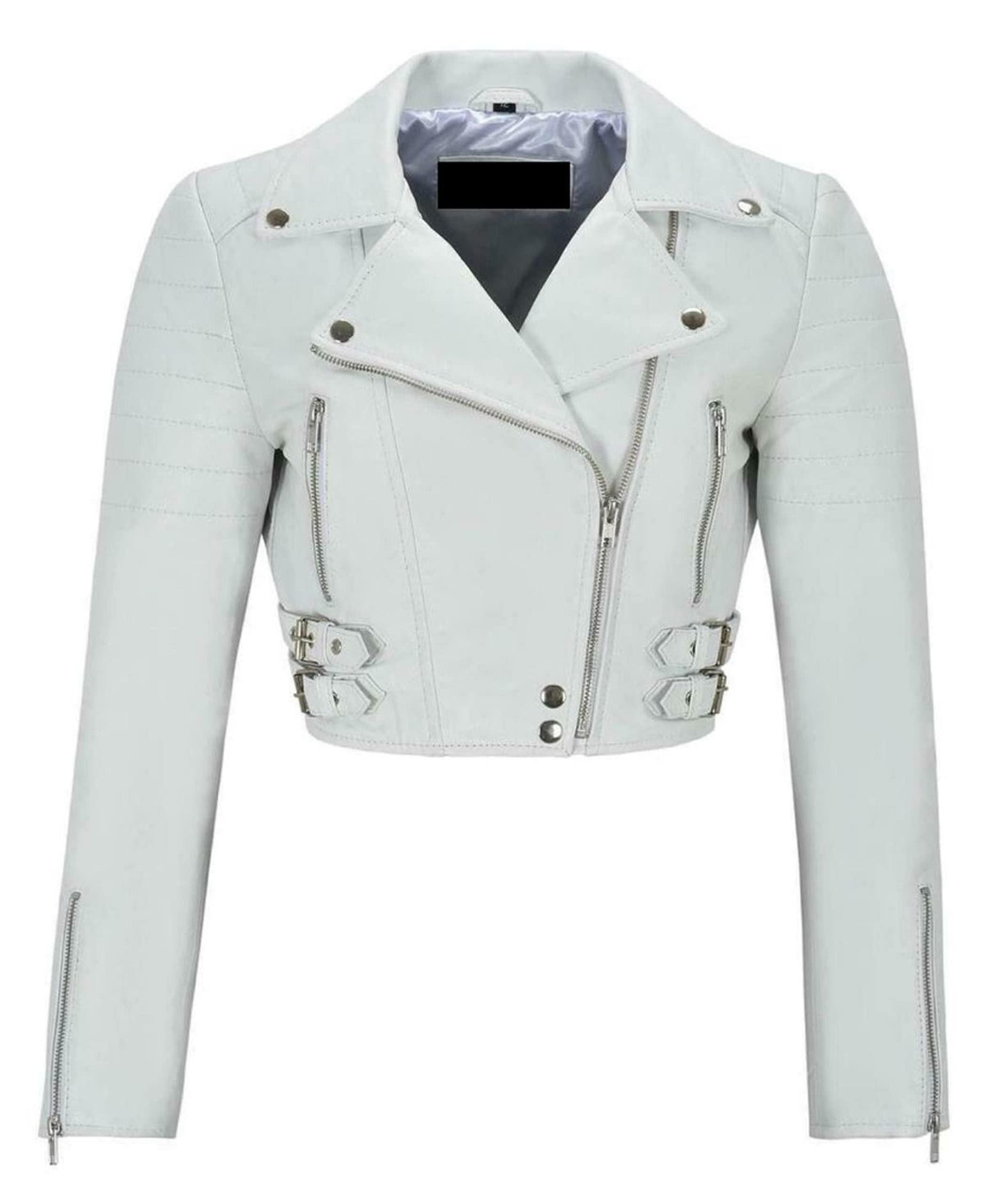 Women's Genuine Leather Short Jacket - Slim Fit Fashion Outerwear for Party & Night Out - Bright White Color (XXX-Large) | Perfect for Club, Pub & Casual Wear