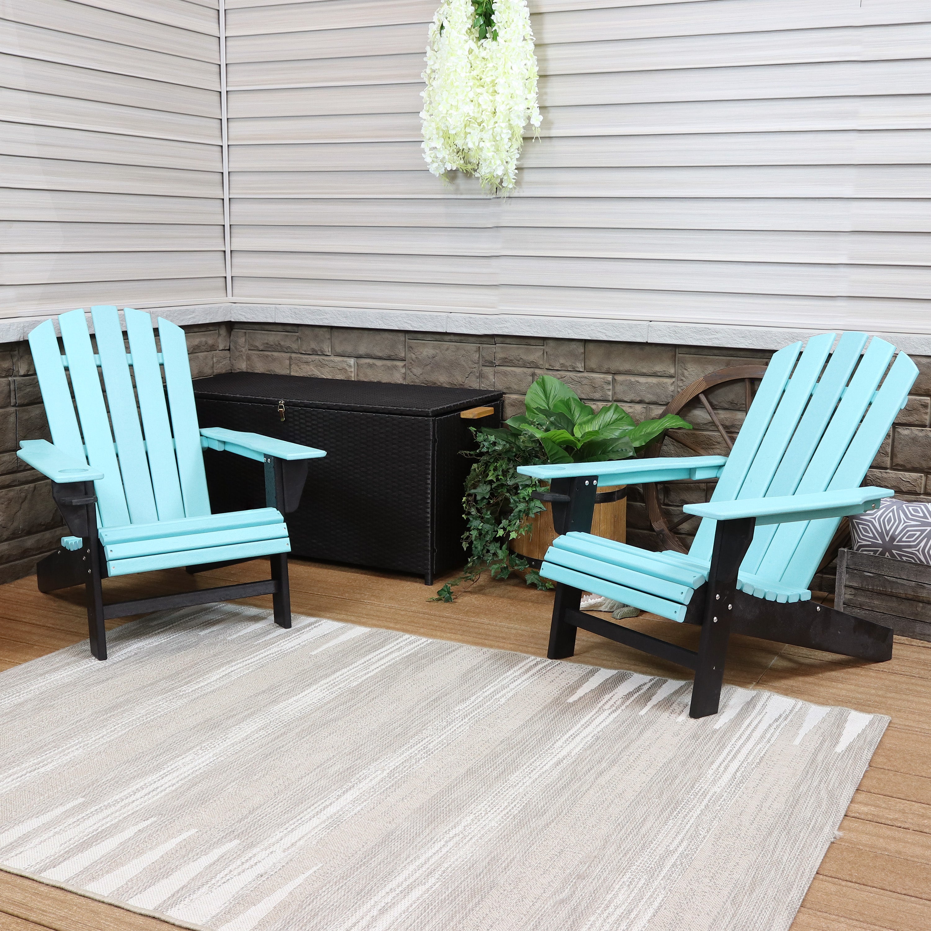 Premium Sunnydaze All-Weather 2-Tone Outdoor Adirondack Chair with Cup Holder - Durable Patio Furniture for Garden, Poolside & Backyard Relaxation