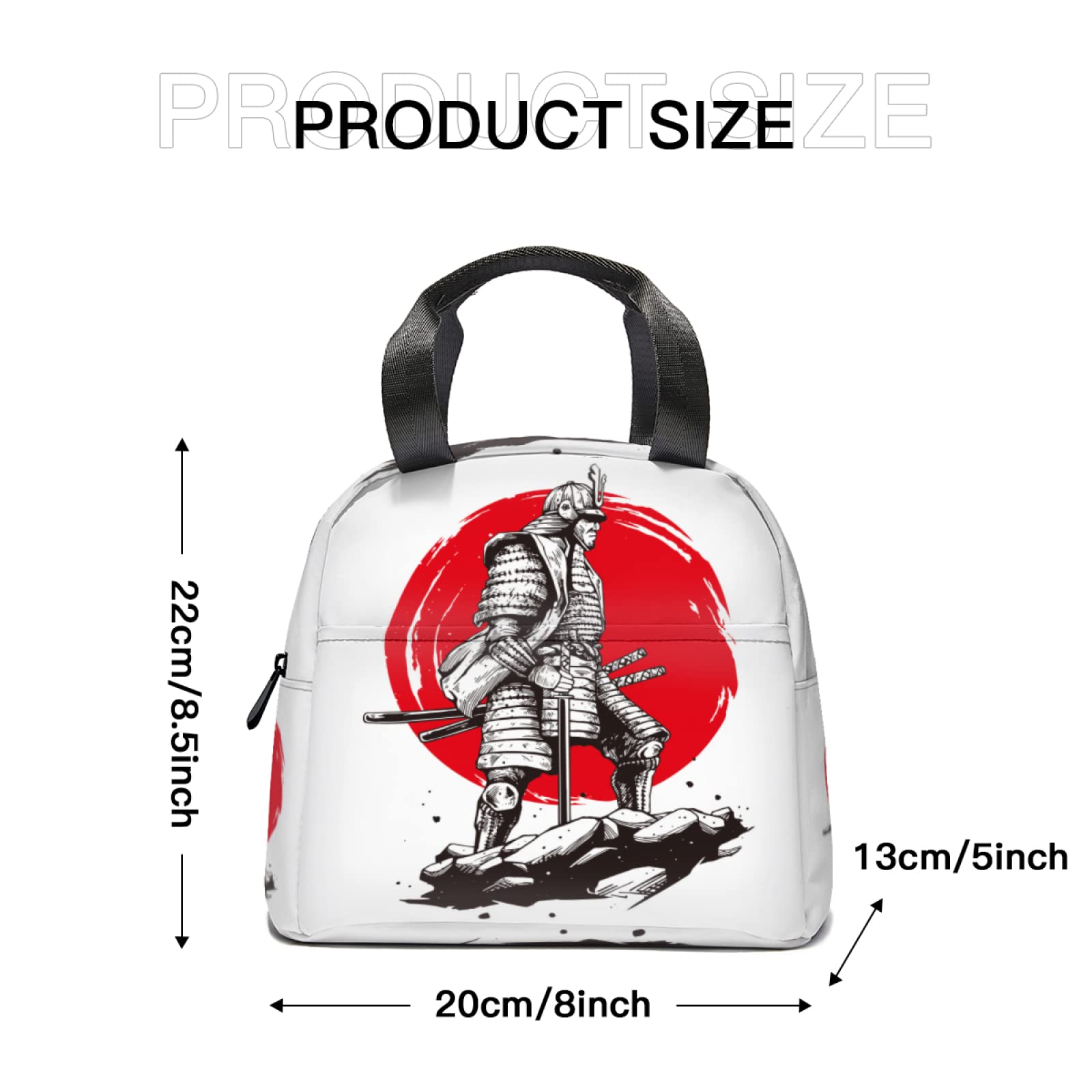 Japanese Samurai Warrior Lunch Tote Bag - Insulated Reusable Lunch Box with Front Pocket for Men & Women | Perfect for School, Office, Picnic & Daily Commute