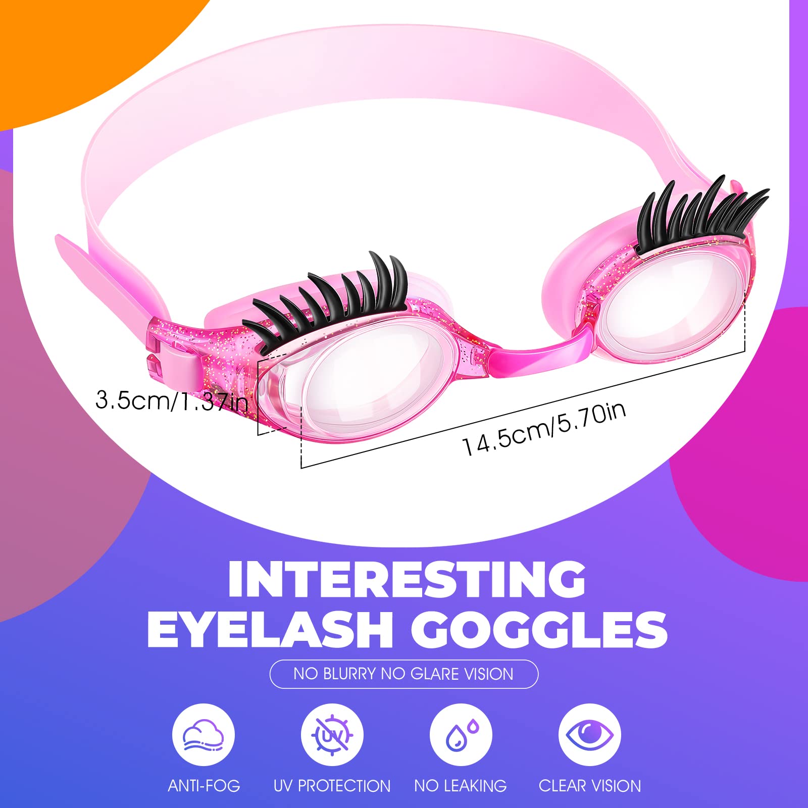 Konohan 2 Pack Kids Swim Goggles with Eyelashes - No Slip Leak Proof, Anti Fog & UV Protection for Girls - Perfect for Swimming, Lash Extensions & Water Activities