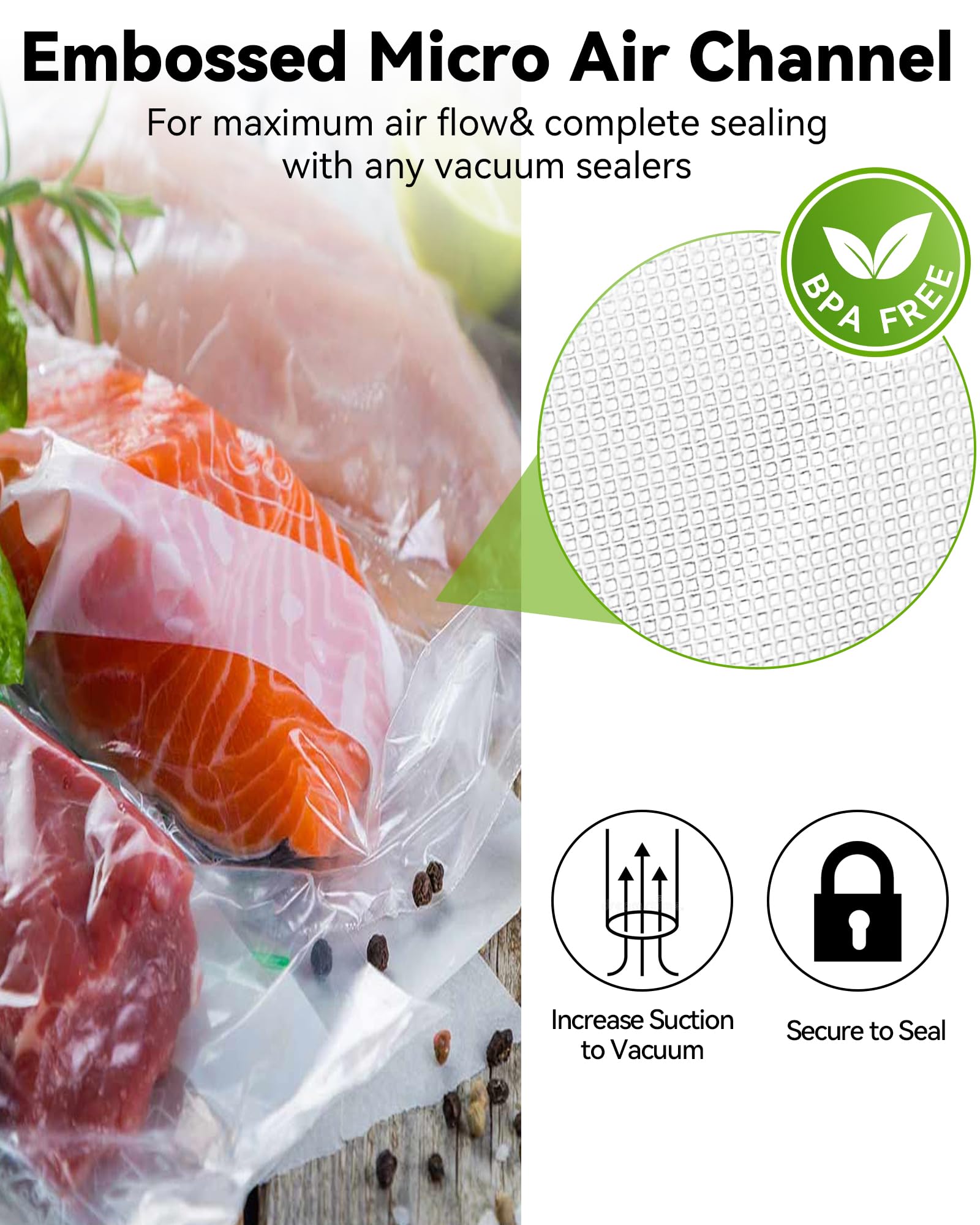 AENTGIU 300-Count BPA Free Vacuum Sealer Bags 8x12 Inch - Thick Commercial Grade Sous Vide Bags for Food Saver, Seal a Meal & All Vacuum Machines - Perfect for Meal Prep, Sous Vide Cooking & Long-Term Food Storage