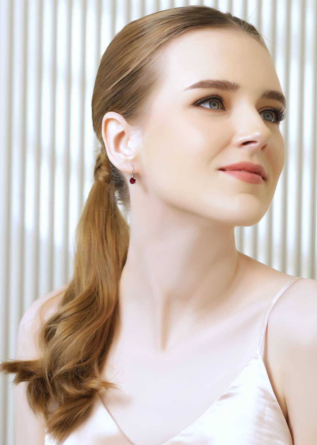 6mm Round Leverback Earrings for Women - Genuine or Synthetic Birthstone Gemstone Drop Dangle Earrings in Sterling Silver with Gold Flash | Perfect for Gifts, Parties & Everyday Wear