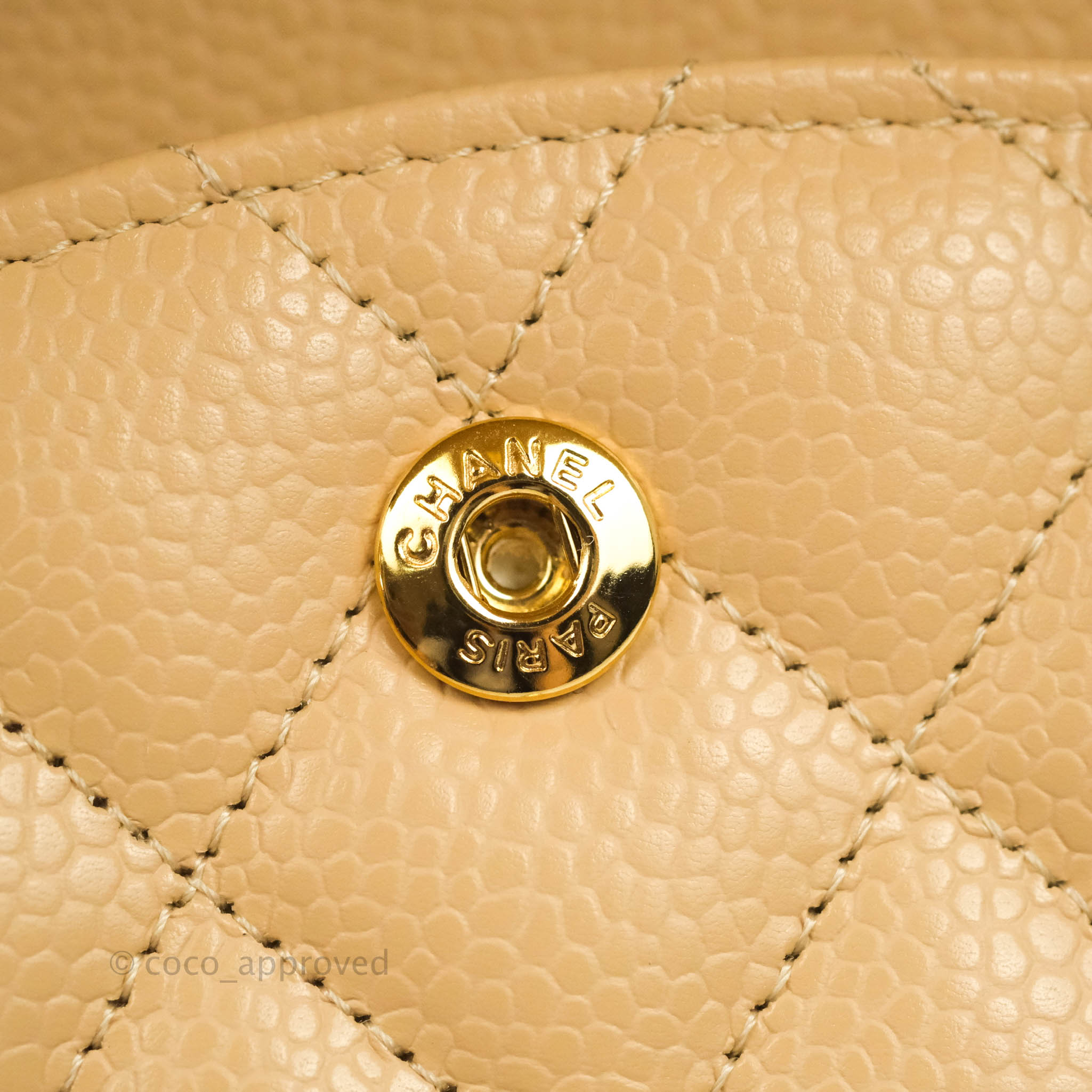 Chanel Classic M/L Medium Flap Bag Quilted Beige Caviar Leather with Gold Hardware - Luxury Handbag for Women, Perfect for Parties, Work & Everyday Use