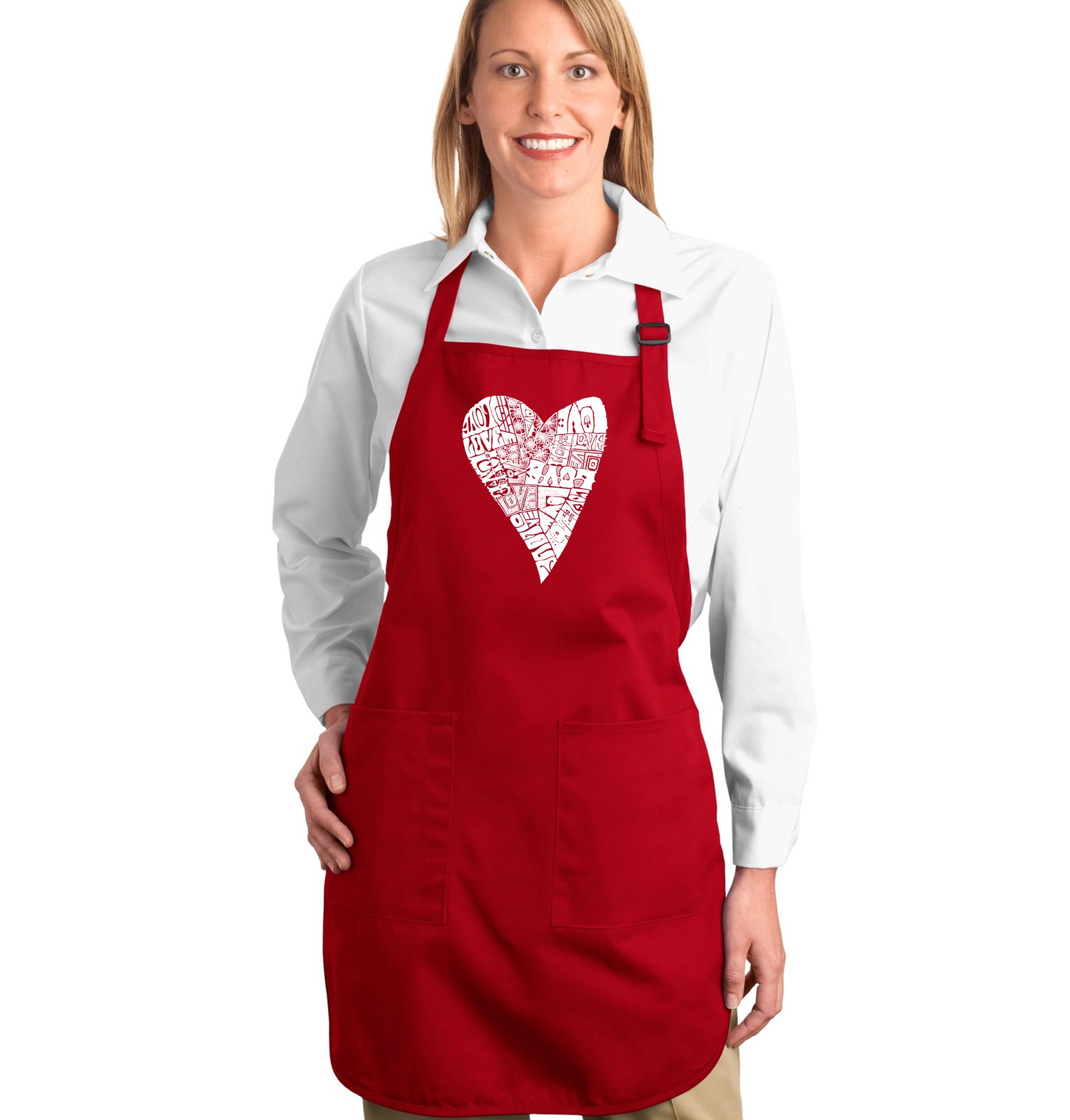 LA POP ART Word Art Apron - Heart Love Design Kitchen Apron for Cooking, Baking & Grilling - Perfect Gift for Chefs & Home Cooks